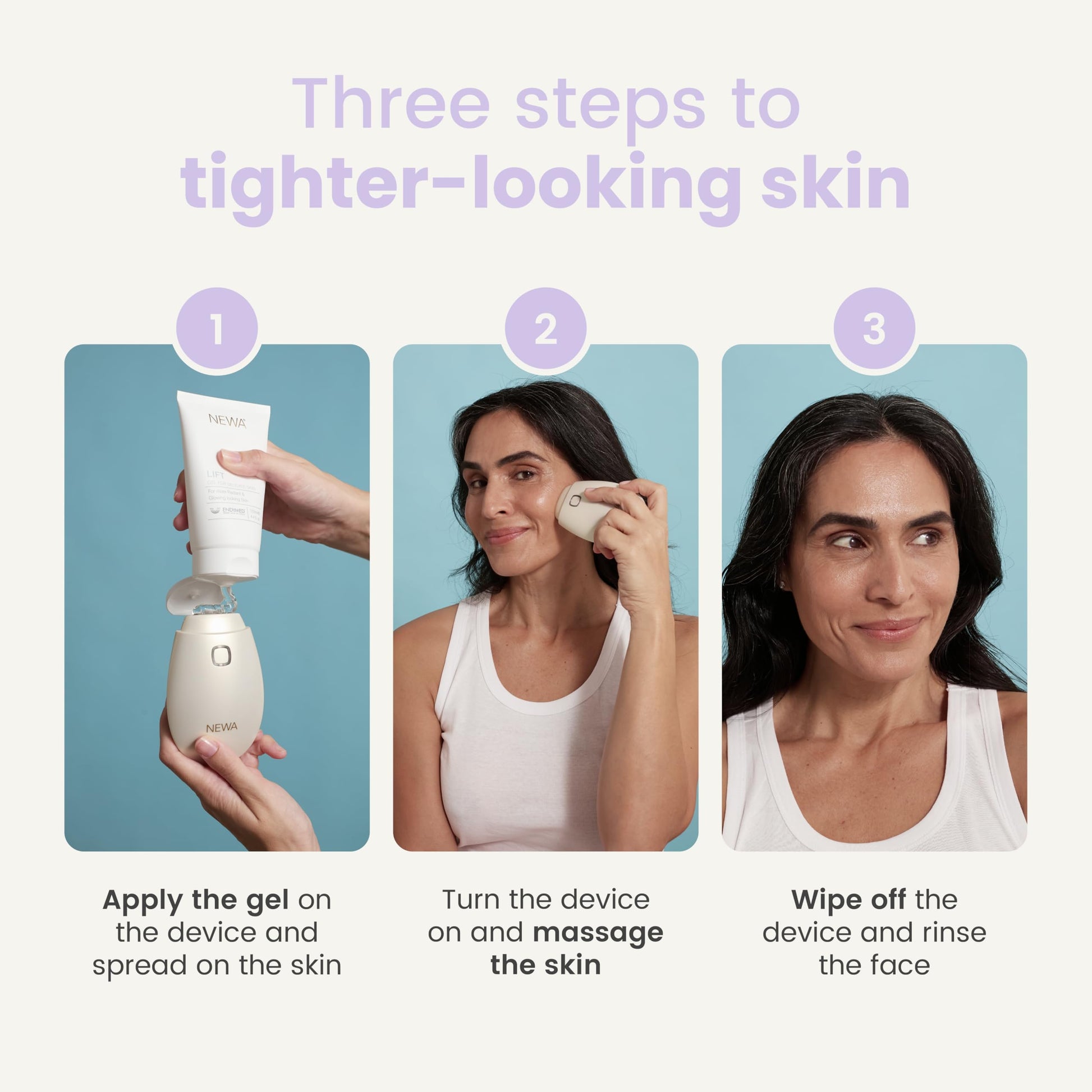 Sistema de cuidado de la piel NEWA, tratamiento facial antienvejecimiento, tecnología de reafirmación de la piel para uso doméstico. El nuevo colágeno que desencadena reduce las arrugas, estira y levanta la piel. FDA despejado, color rosa, Lavanda