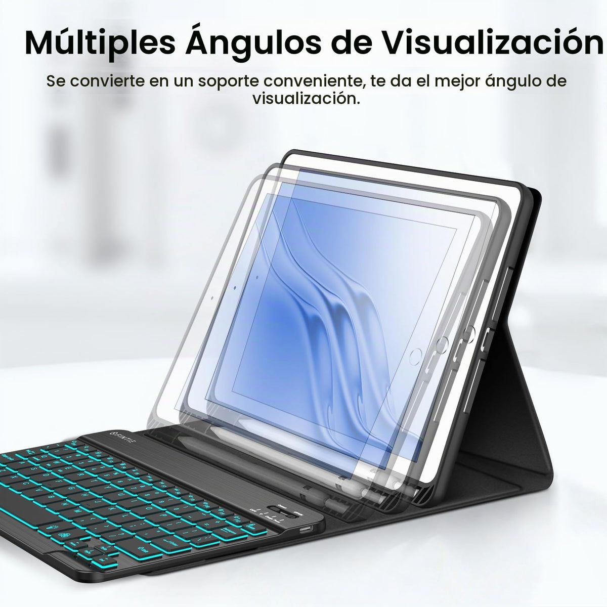 Funda con Teclado Fintie Negro con Carcasa de TPU y Soporte para Pencil para iPad 9.ª, 8.ª y 7.ª Generación