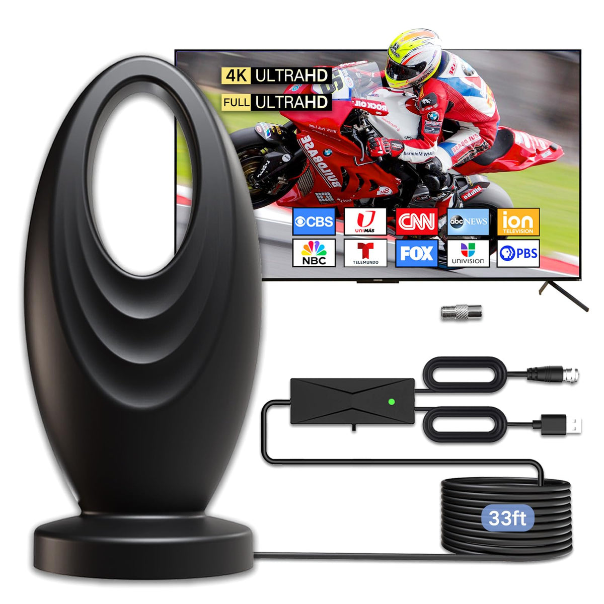 Antena de TV Digital 2026 para Smart TV y TV Antigua Negro con Señal 360° para el Hogar y RV