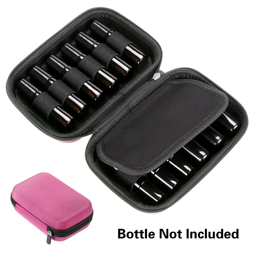 Hipiwe Hard Shell Essential Oil Carrying Case Holds 12 Bottles (Can hold 5ml, 10ml, &10ml Rollers) Travel Size Essential Oils Bag Organizer Perfect for Young Living, doTERRA, and more (Pink)