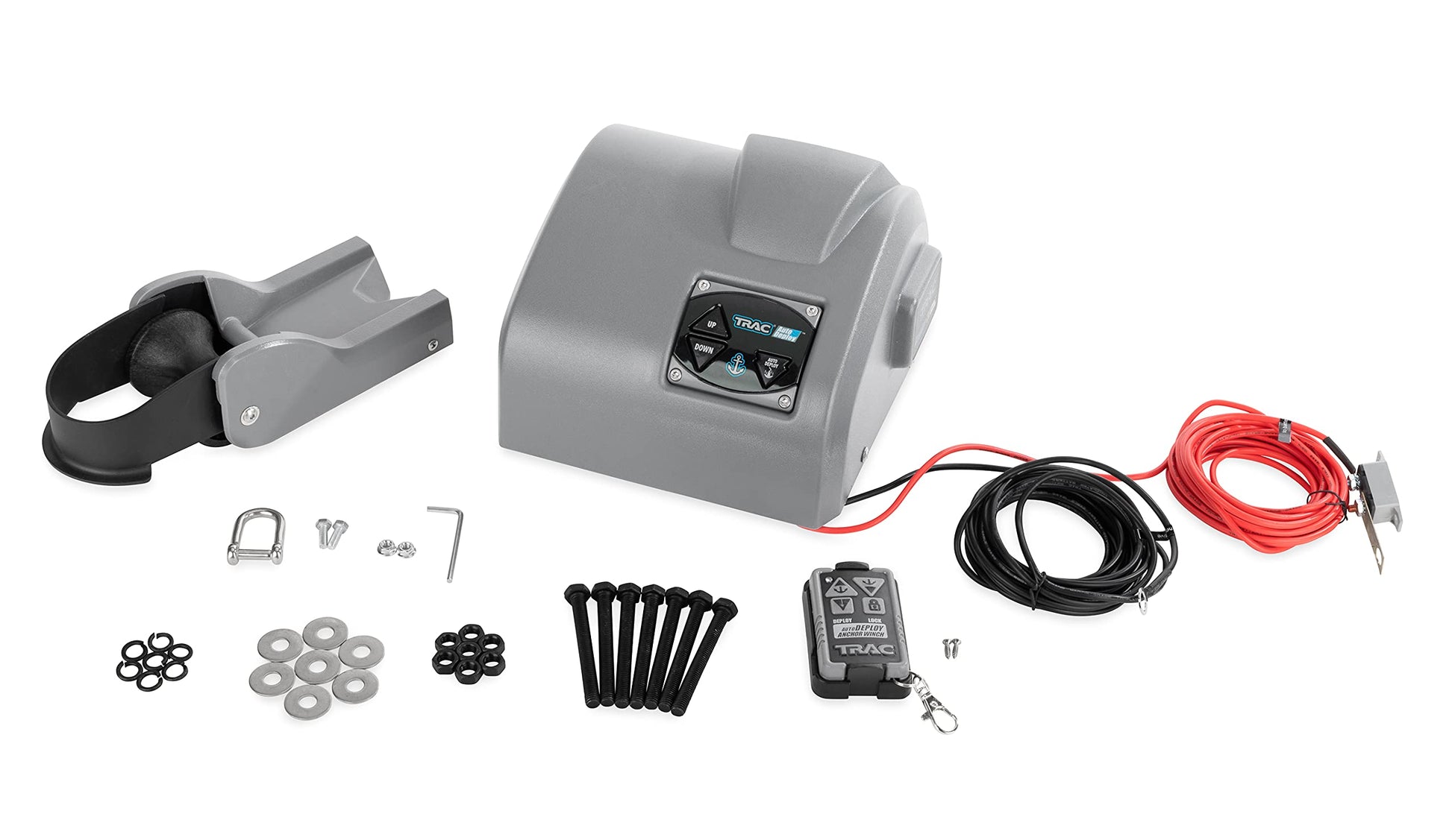 Trac - Outdoor Products Angler 30 AutoDeploy-G3 - Cabrestante de Anclaje eléctrico - Anclajes de hasta 30 Libras. - Incluye 100 pies de Cuerda de Anclaje preenrollada con Uso (69004), Gris, Normal