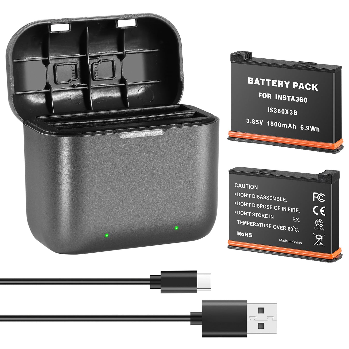 Batería PHTEGI Insta360 X3 1800mAh azul con Hub de Cargador rápido y Ranuras para Tarjetas SD