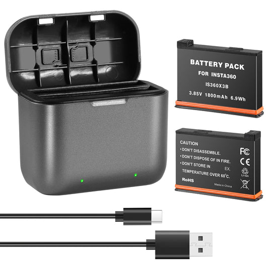 Batería PHTEGI Insta360 X3 1800mAh azul con Hub de Cargador rápido y Ranuras para Tarjetas SD