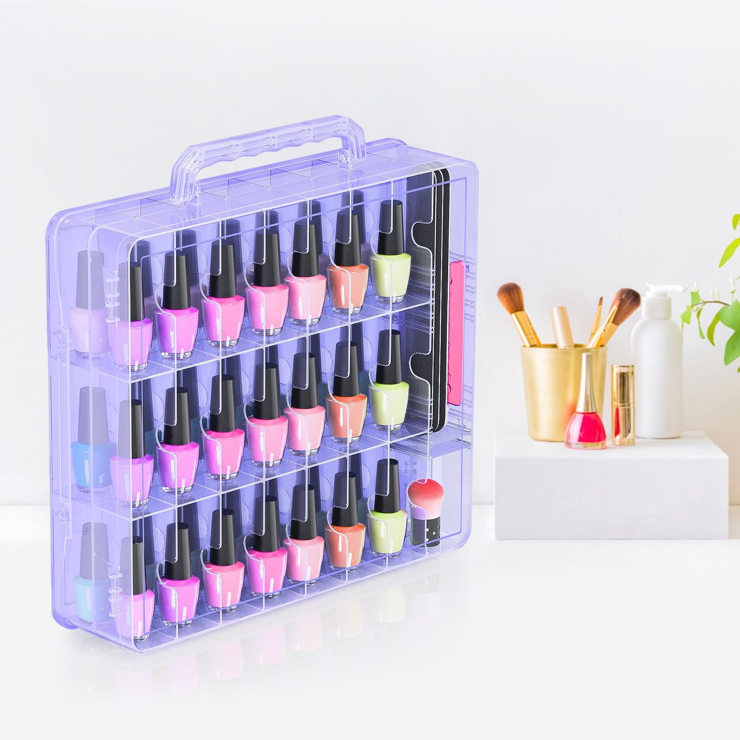 Beloving - Funda organizadora de esmalte de uñas para 48 botellas, soporte para esmalte de uñas con divisor ajustable, almacenamiento de esmalte de uñas de gel de doble cara, organizador para