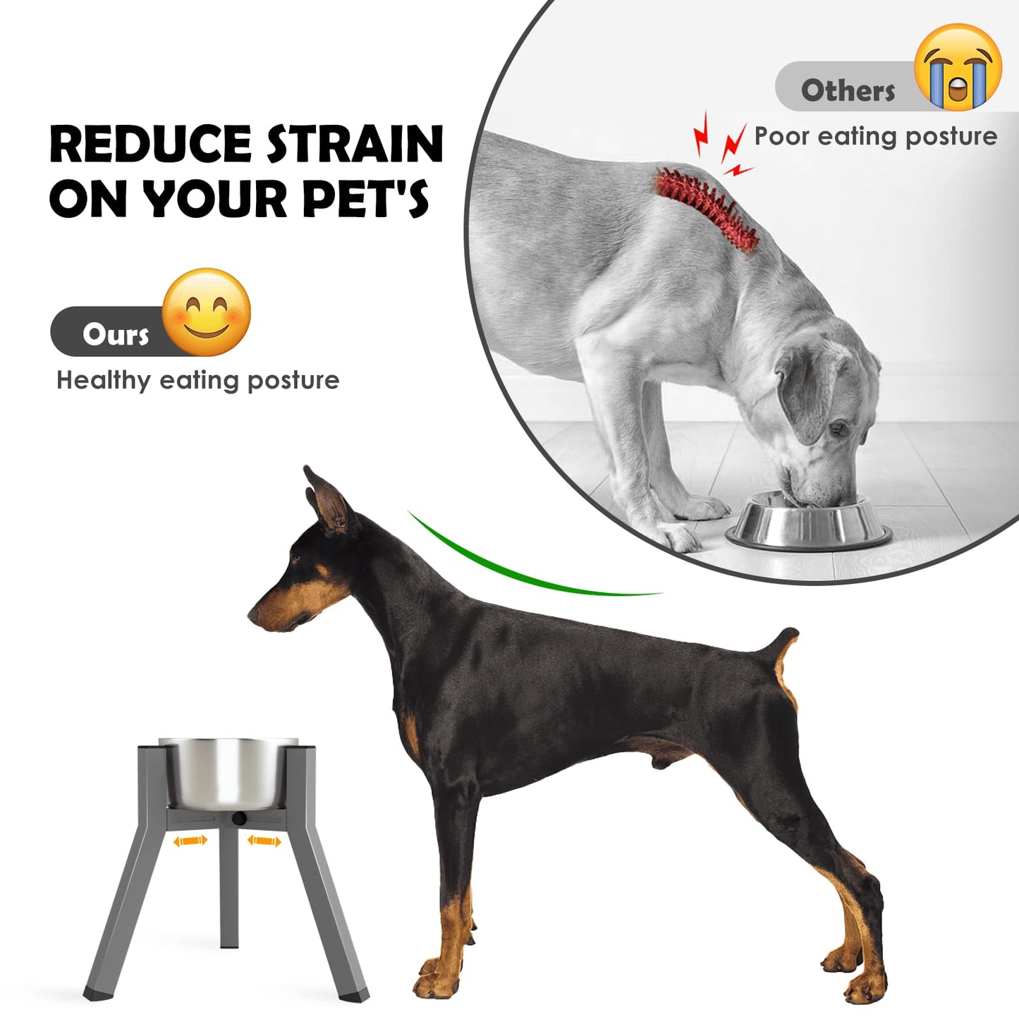 Tazón Elevado para Perros Grandes, Soporte Gris Ajustable de 7 a 10.6 Pulgadas