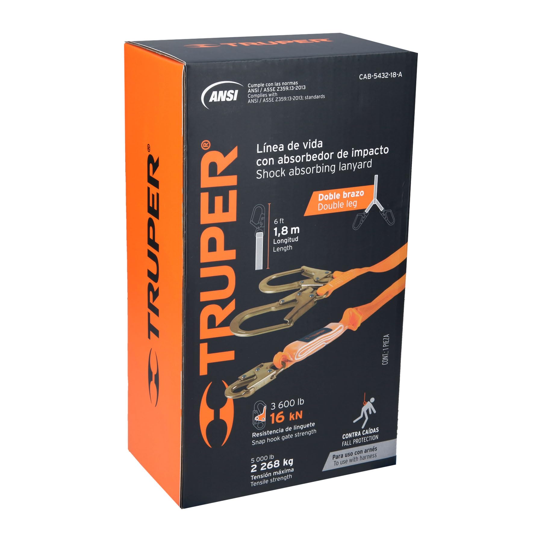 Línea de Vida Truper 1.8m Cinta Poliéster Absorbedor Impacto ANSI