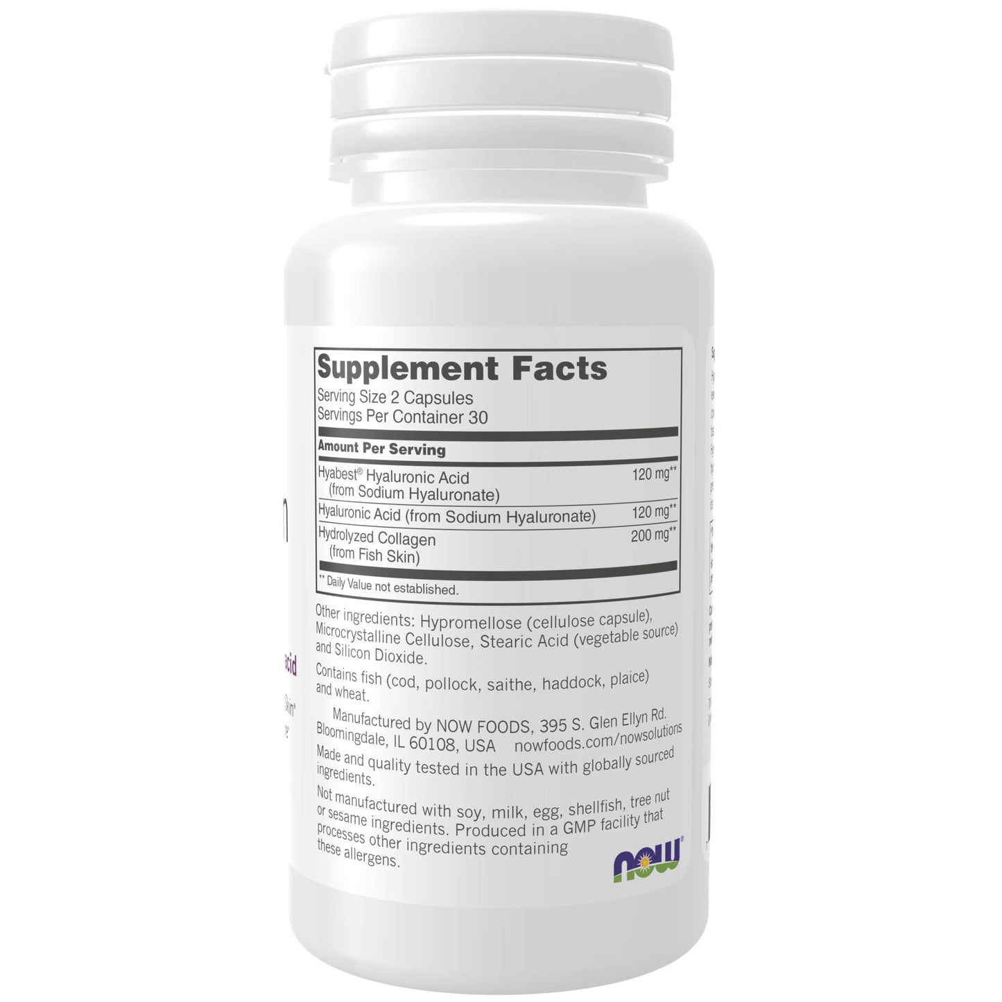 NOW Solutions, rescate de hidratación con ácido hialurónico Hyabest, ayuda a mantener la piel de aspecto juvenil*, apoya la hidratación saludable de la piel*, 60 cápsulas vegetales, marrón