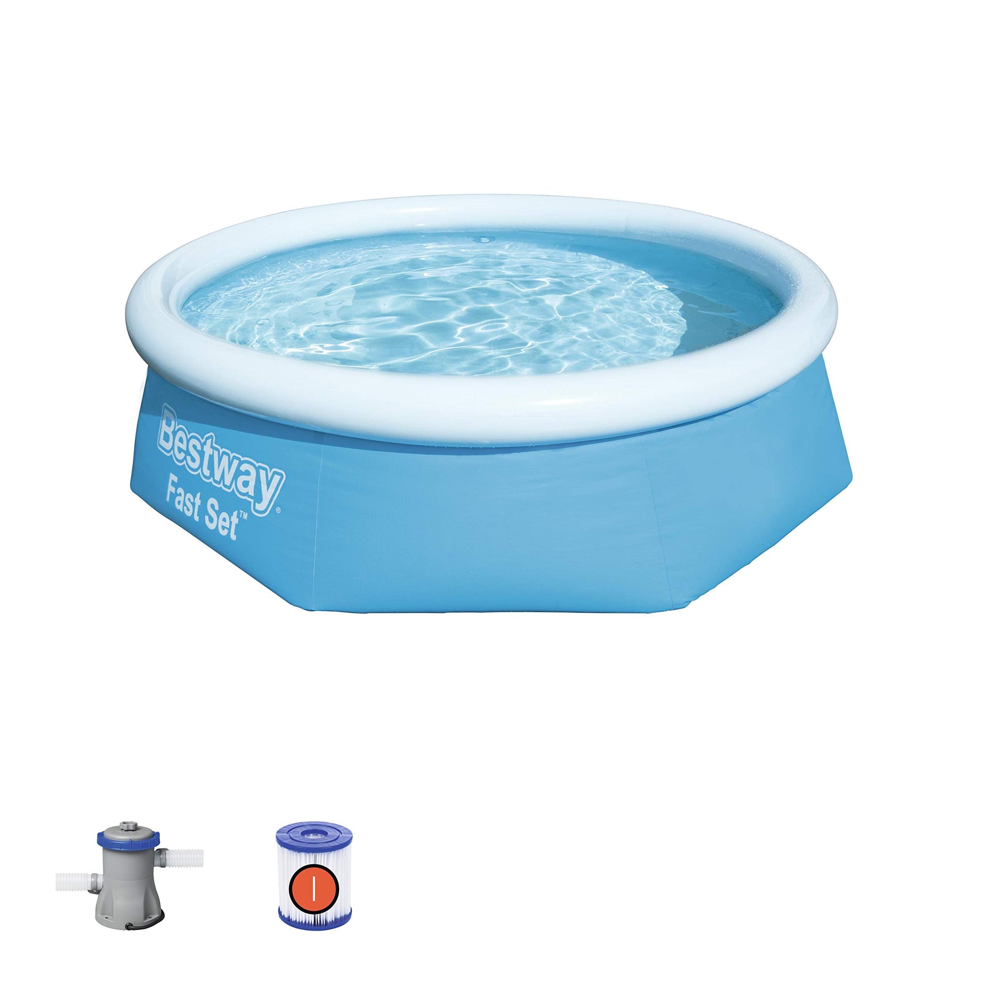 Alberca inflable red azul Fast Set con bomba y filtro, medidas 8´X 26" / 2.44mX66cm, capacidad 2,100 lts