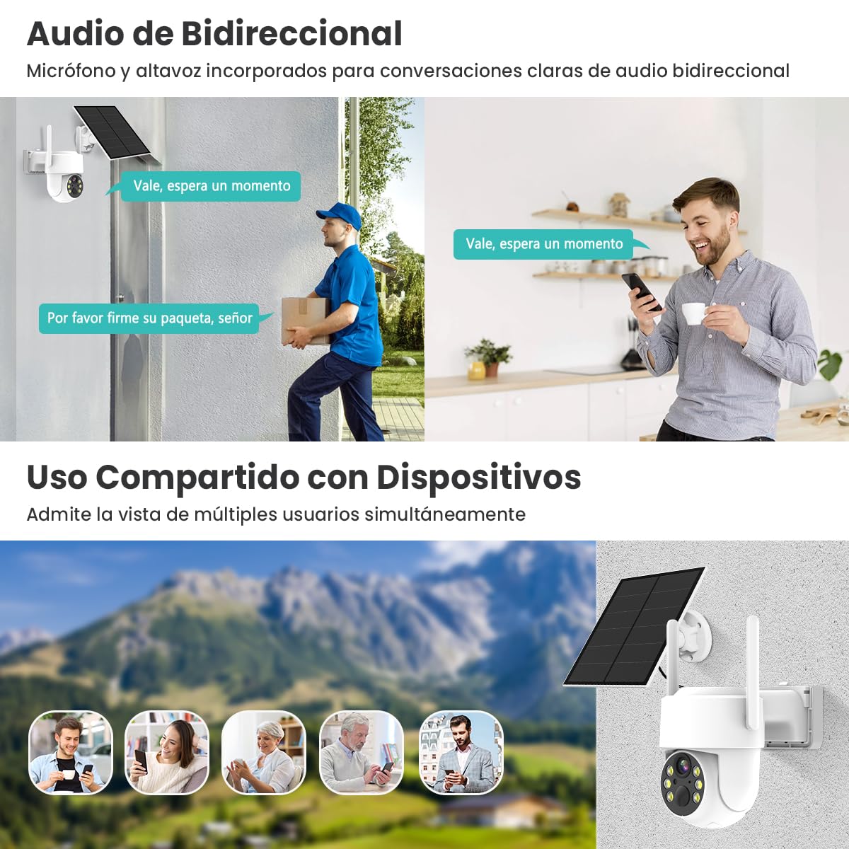 Cámara de Seguridad EASYTAO Q25 Blanco Inalámbrica Exterior 4G con Panel Solar y Batería 8000mAh 4MP