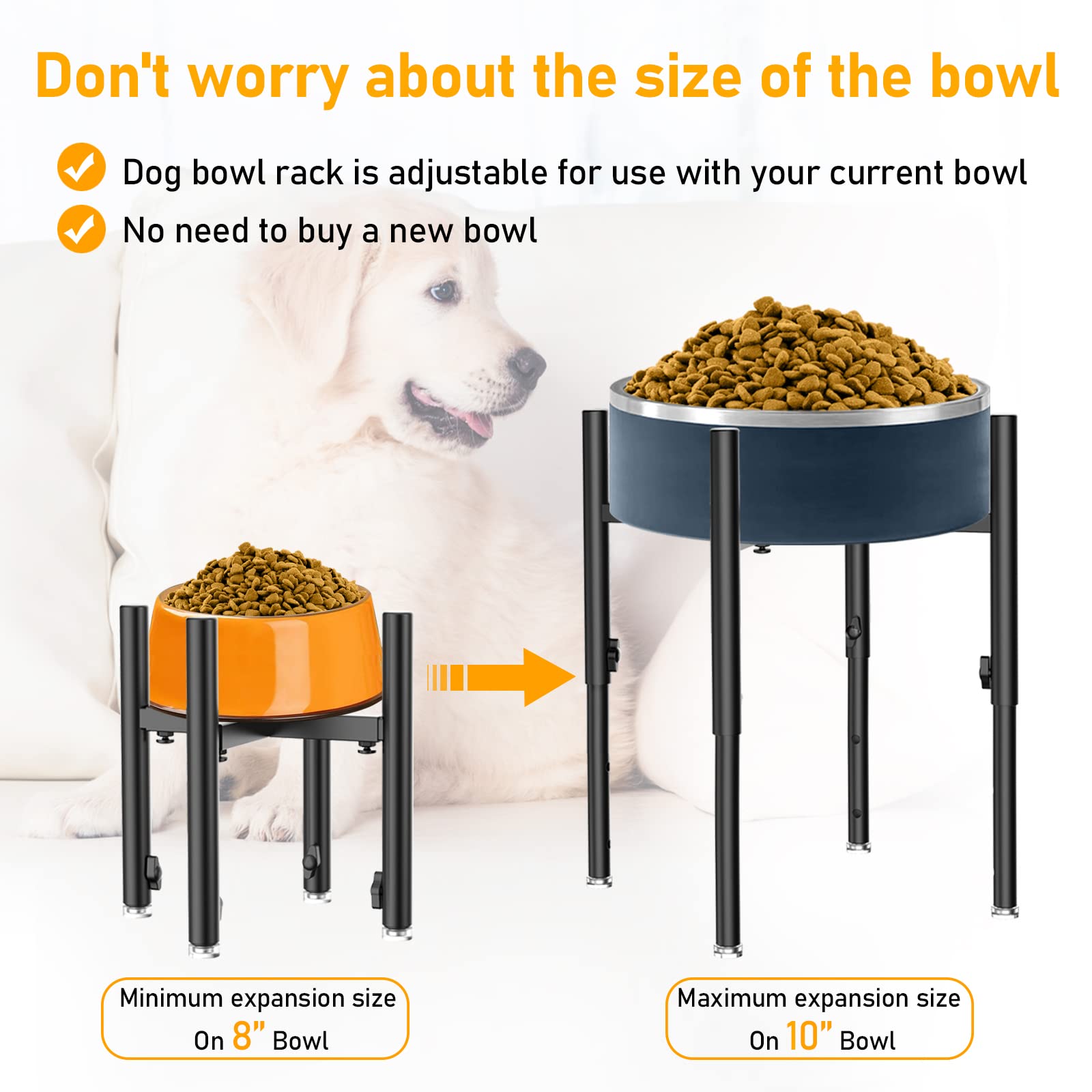 SYBECHATF Soporte elevado ajustable para cuencos para perros, se adapta a cuencos de 6 a 11 pulgadas, 4 ajustes de altura Soporte para alimentador de agua elevado para perros elevado, para perros