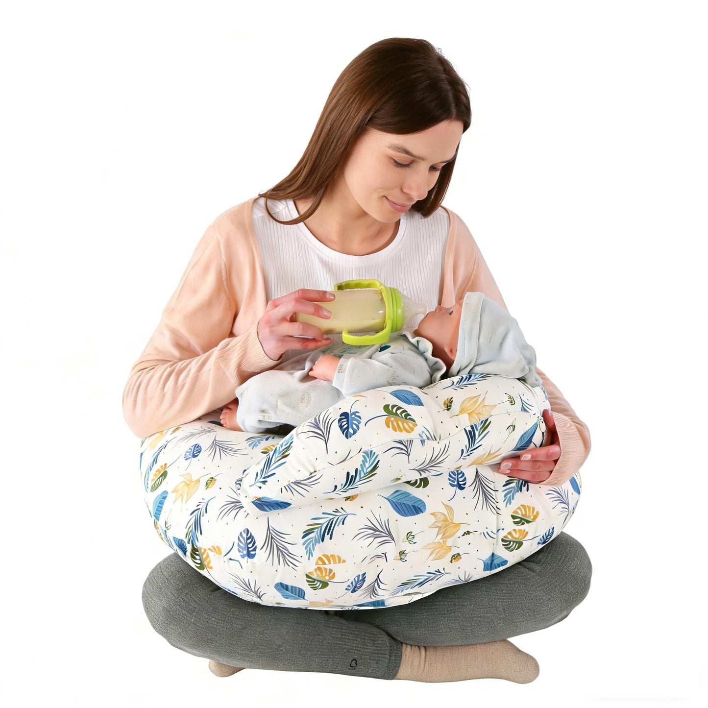 BABYLIAN Almohada de lactancia para lactancia, almohadas ergonómicas de alimentación del bebé con funda extraíble de algodón lavable, correa de cintura ajustable, talla grande, más apoyo para mamá y