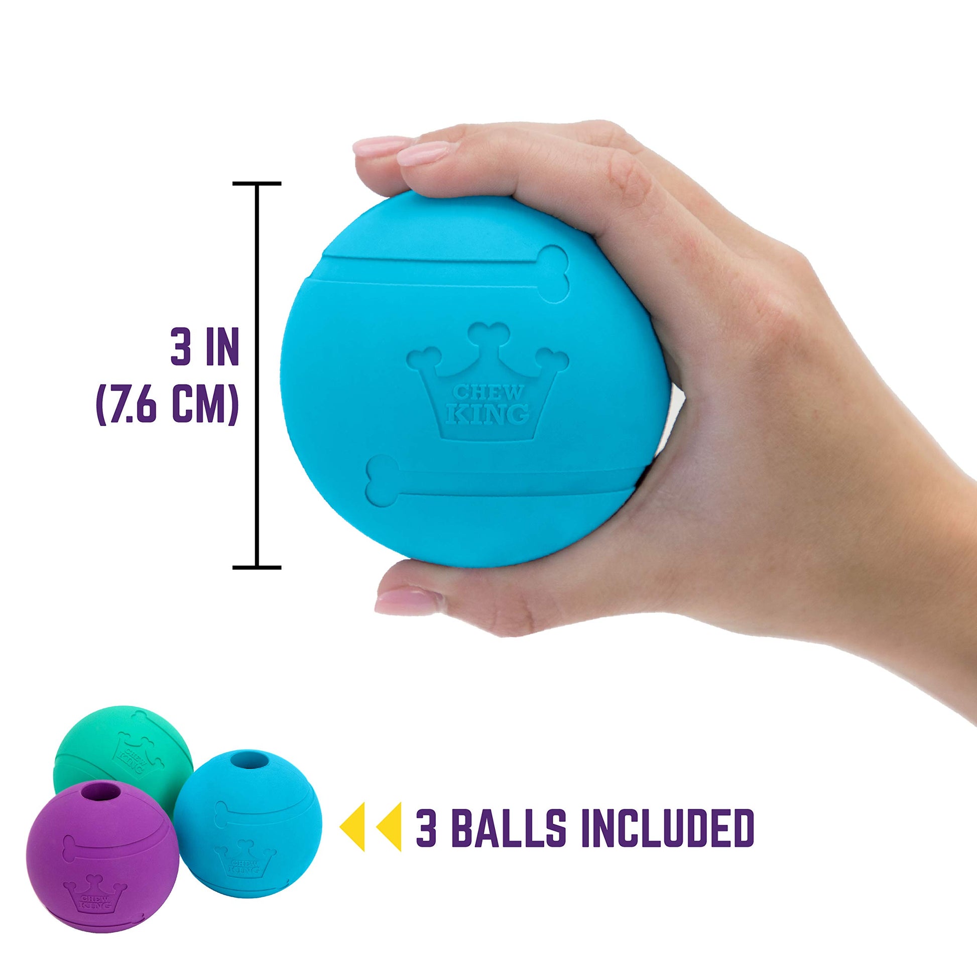 Chew King Fetch Balls Extremely Durable Natural Rubber Toy 3", 3-pack