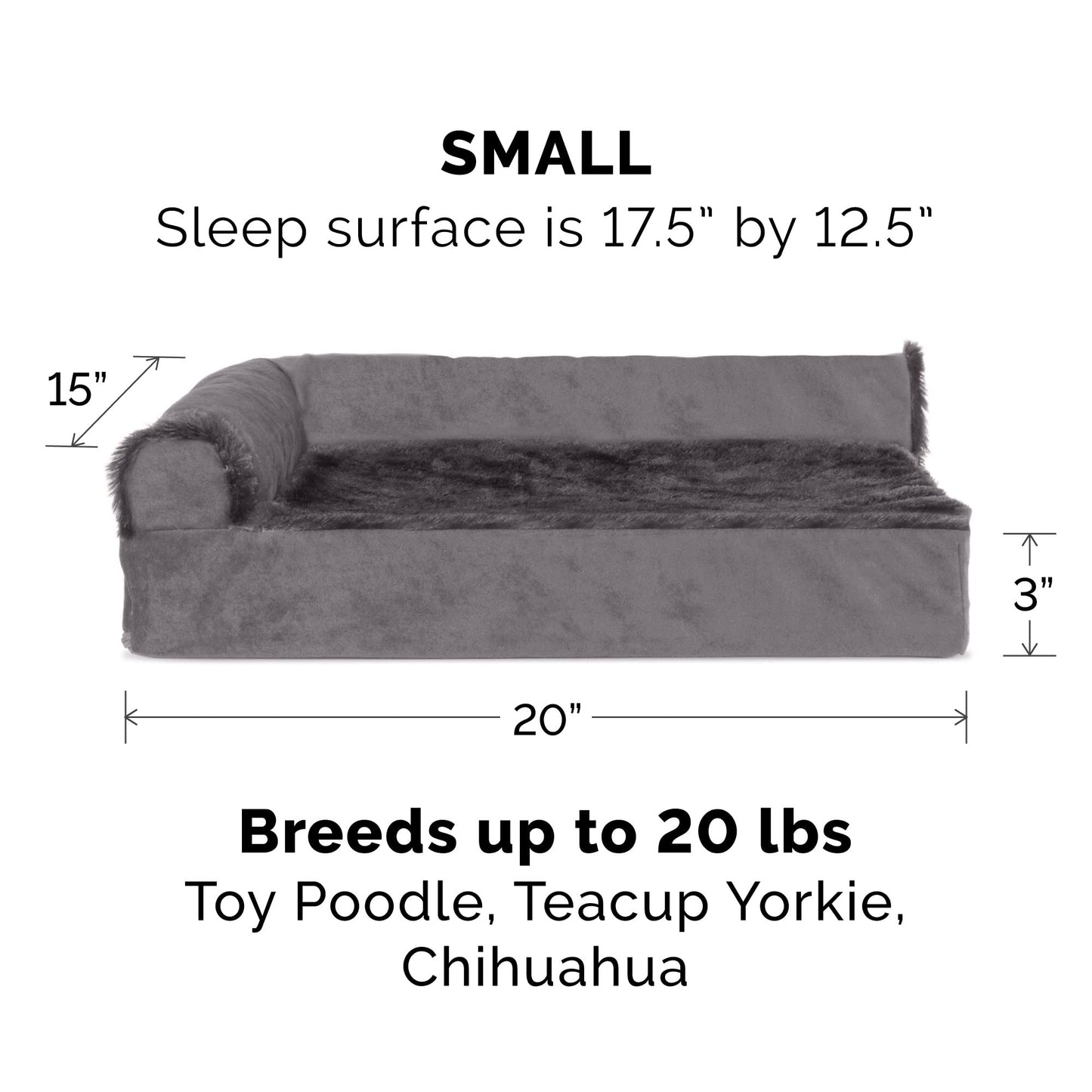 Furhaven - Cama ortopédica para Mascotas, para Perros y Gatos | Sofá de Piel sintética y Terciopelo | Cama para Perro con Funda extraíble Lavable, Color Gris Ahumado, pequeño