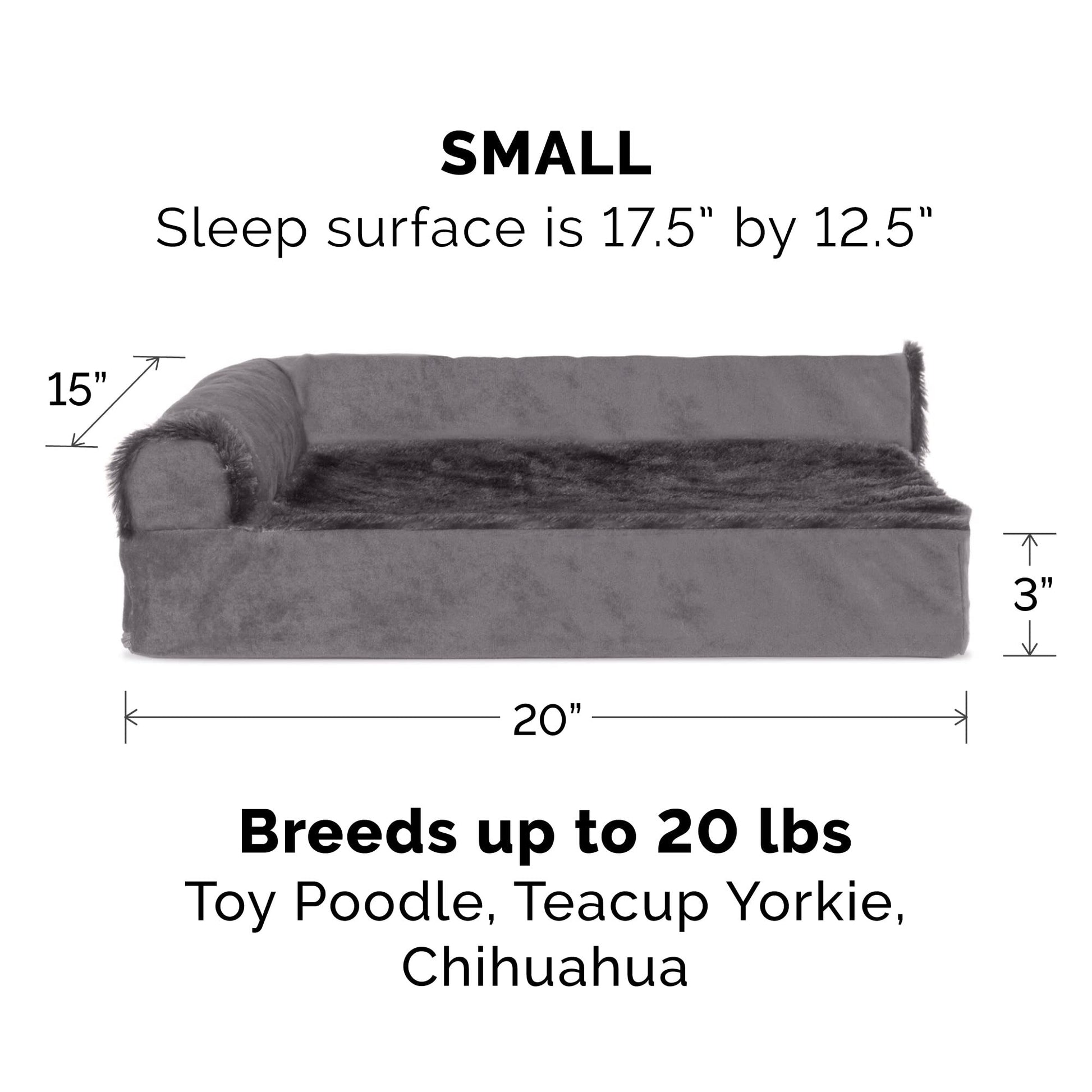 Furhaven - Cama ortopédica para Mascotas, para Perros y Gatos | Sofá de Piel sintética y Terciopelo | Cama para Perro con Funda extraíble Lavable, Color Gris Ahumado, pequeño