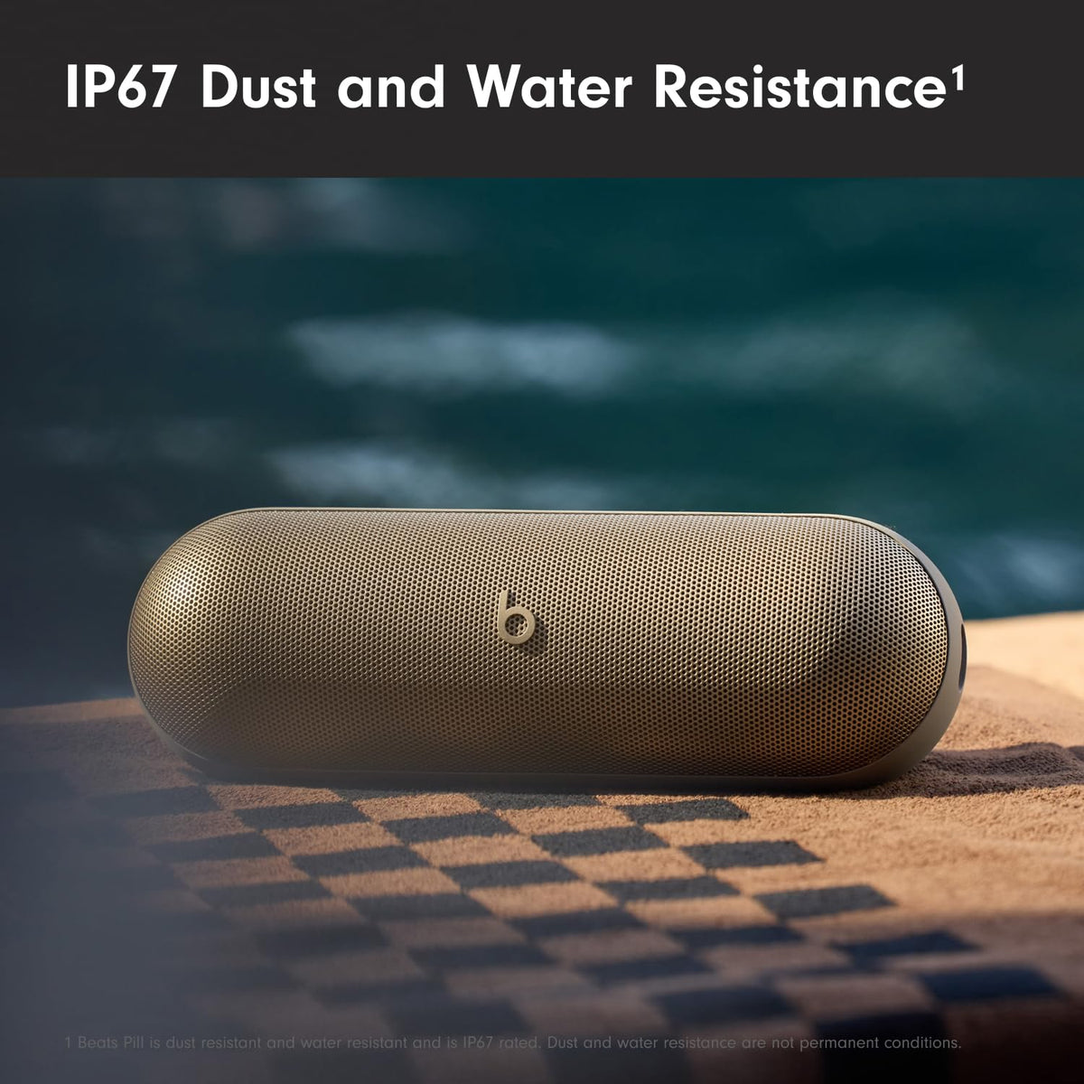 Altavoz Bluetooth Beats Pill Oro Campagne Resistente al Agua con Cargador Inalámbrico USB-C y Micrófono Integrado para Apple y Android Reacondicionado
