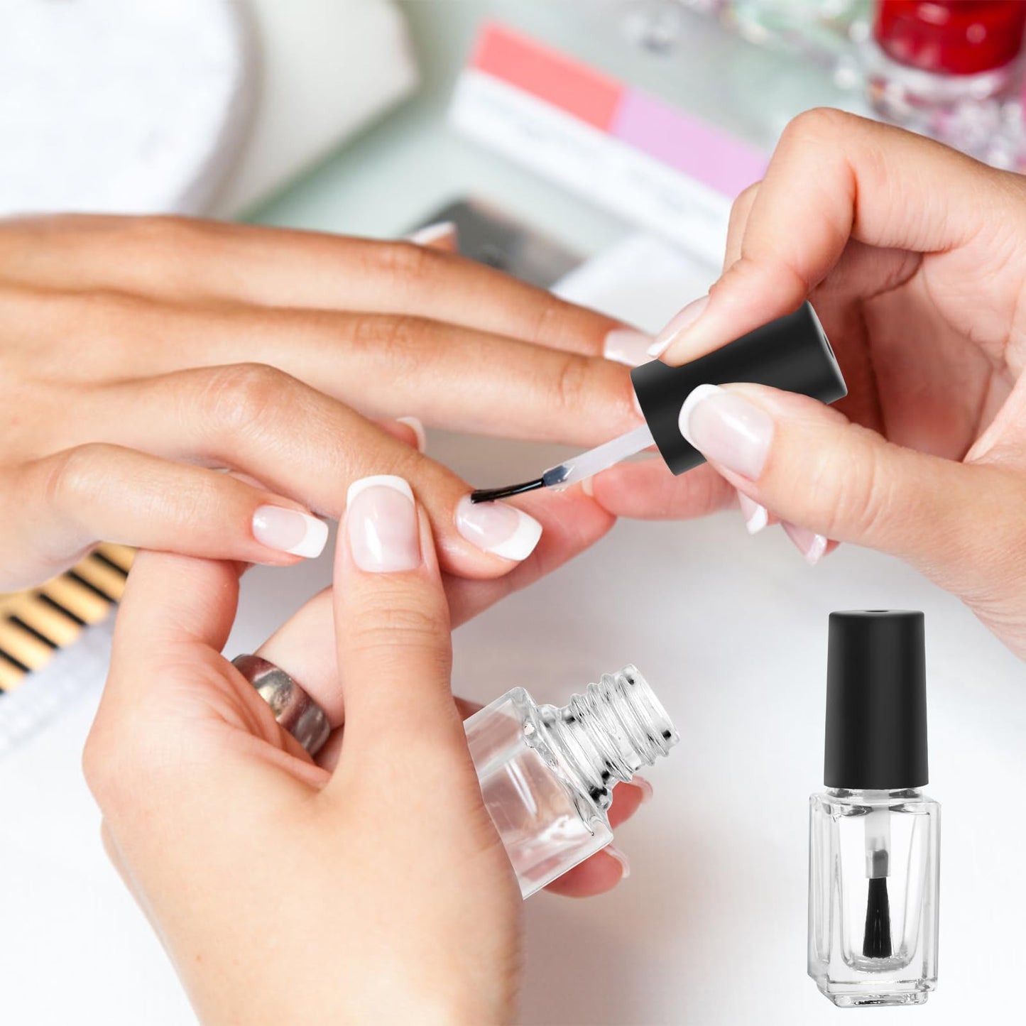 Adecco LLC Empty Nail Polish Clear Bottles with Brush Cap (5P)