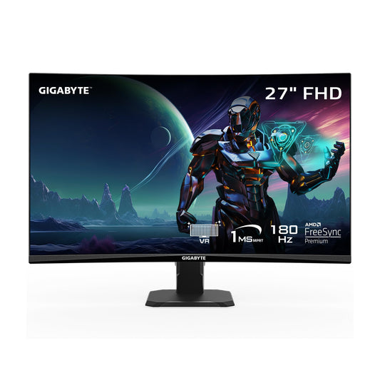 GIGABYTE Monitor Gamer GS27FC 27 Pulgadas Full HD, Tasa de Refresco 180Hz, 108% sRGB, Conectividad HDMI 2.0 y DisplayPort 1.4, Tiempo de Respuesta 1ms MPRT | Negro