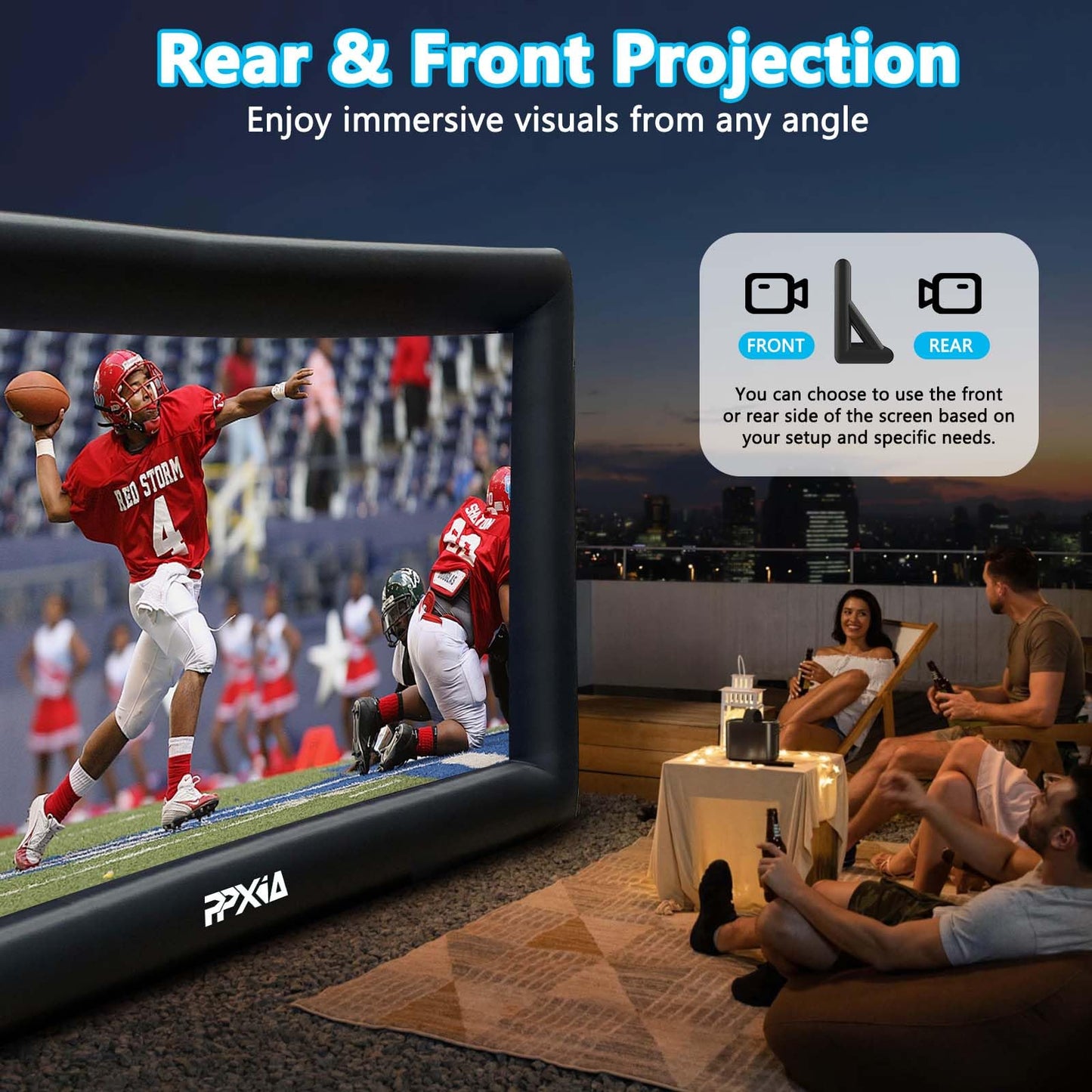 PPXIA - visualización de proyección inflable para exteriores de 20 pies, pantallas de soplado frontal y posterior con soplador de aire, lo mejor para noches de cine, patio trasero, cine en casa,