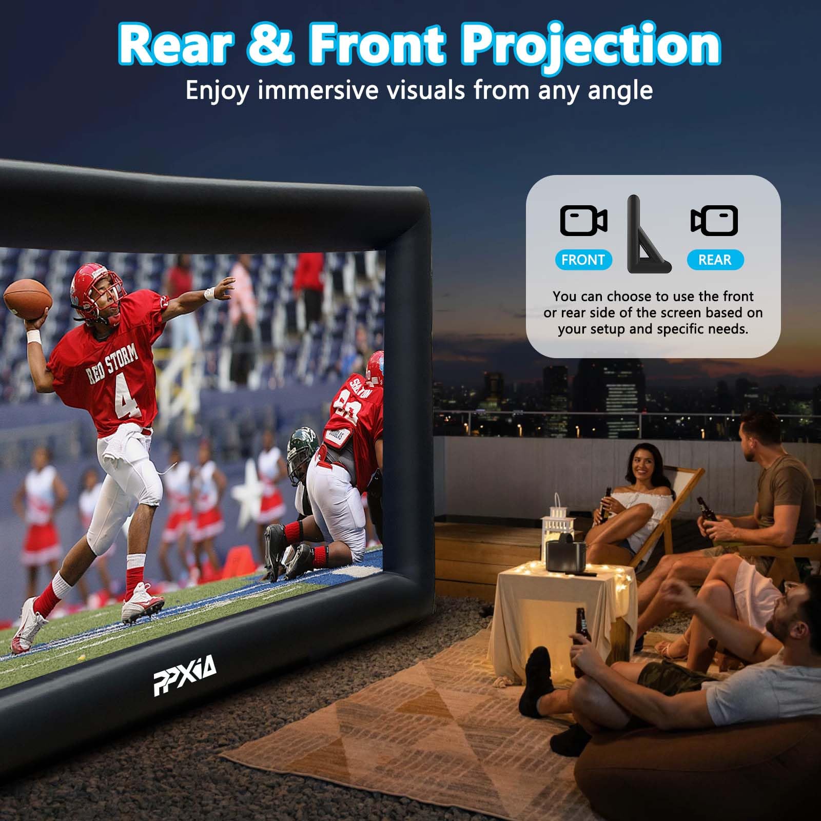 PPXIA - visualización de proyección inflable para exteriores de 20 pies, pantallas de soplado frontal y posterior con soplador de aire, lo mejor para noches de cine, patio trasero, cine en casa,