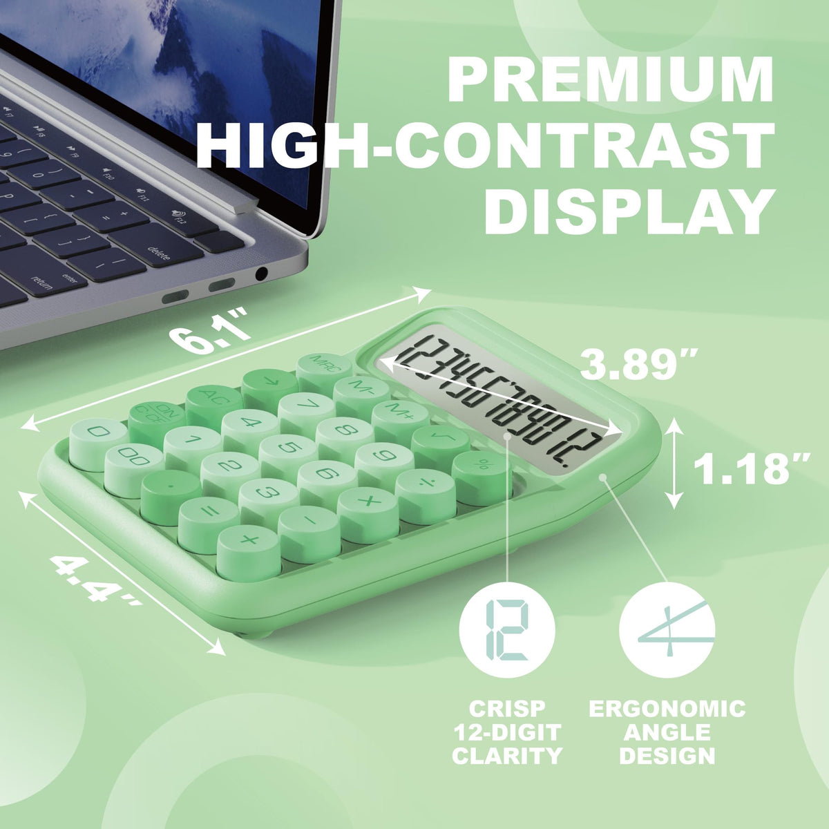 Calculadora CATIGA Verde con Interruptor Mecánico y LCD Grande de 12 Dígitos