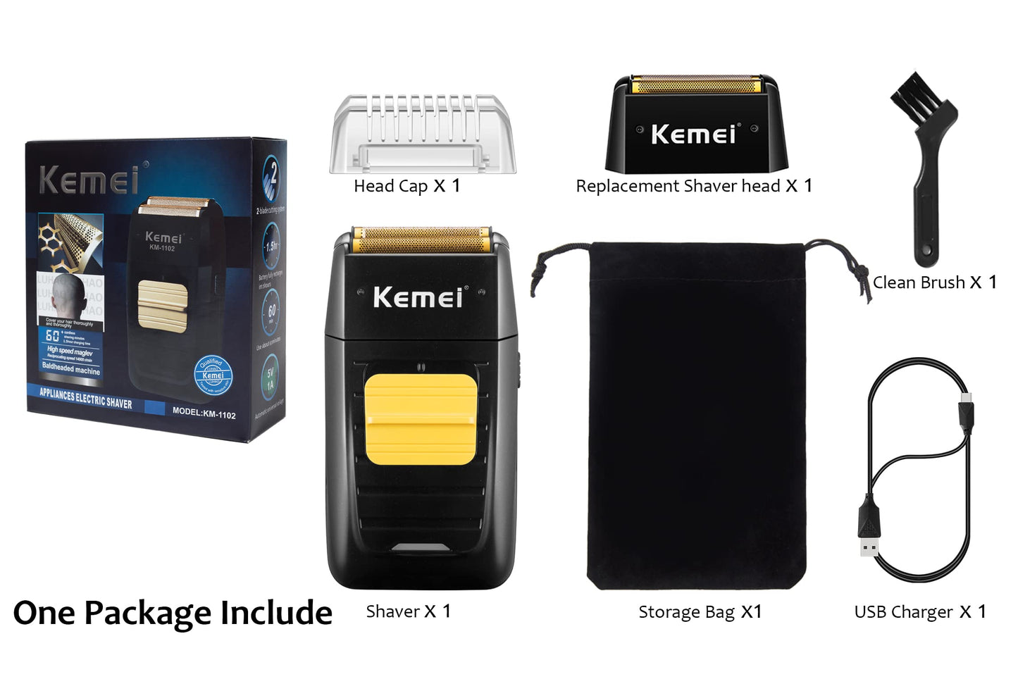Maquinilla de Afeitar Eléctrica KEMEI Recargable para Hombre