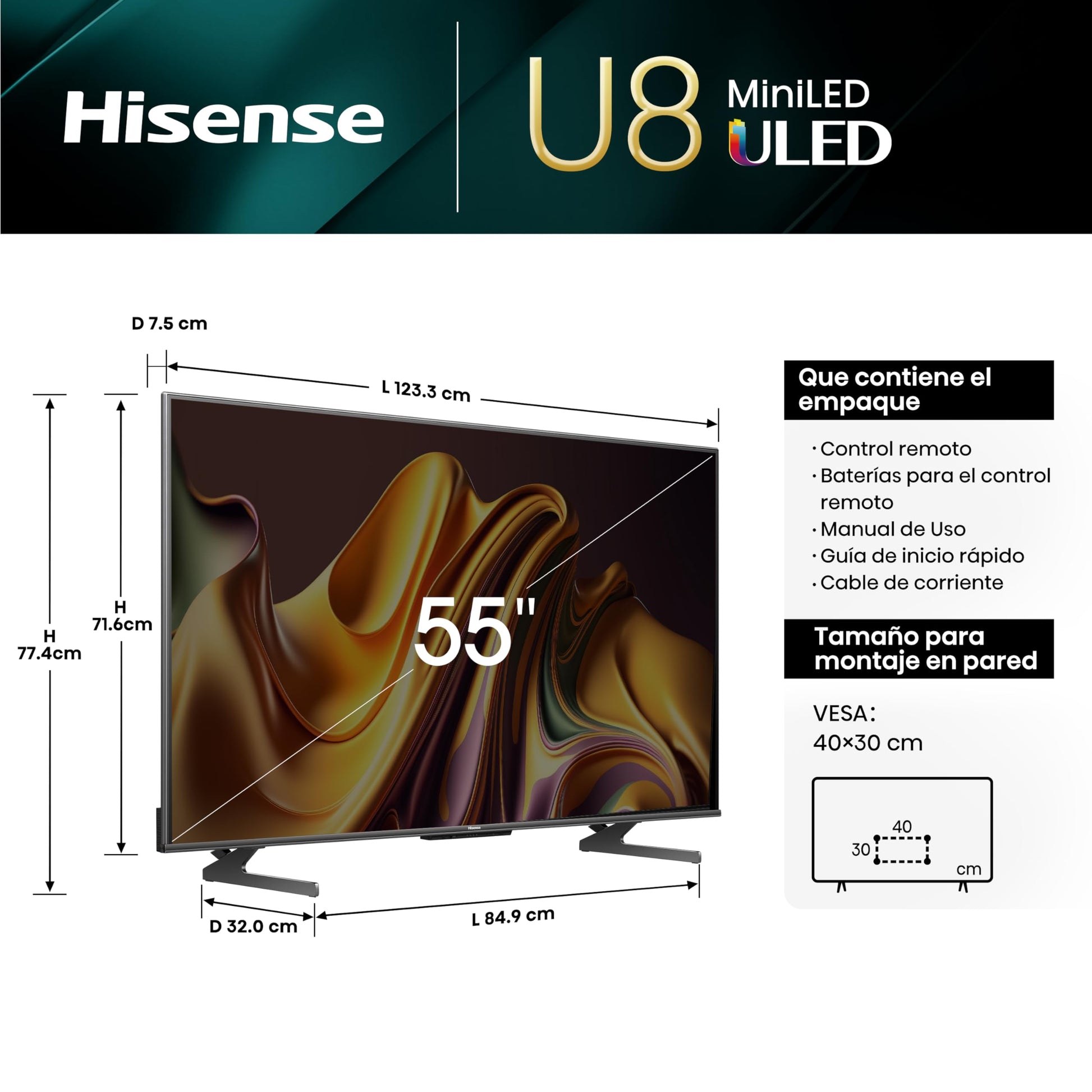 Hisense Television U8N Pantalla 55 Pulgadas,Mini-LED Smart Google TV UHD 4K,Control Remoto por Voz con Alexa,Modo de Juego Pro de 144 Hz,Hi-View Engine Pro, mira TV en Vivo sin Cable