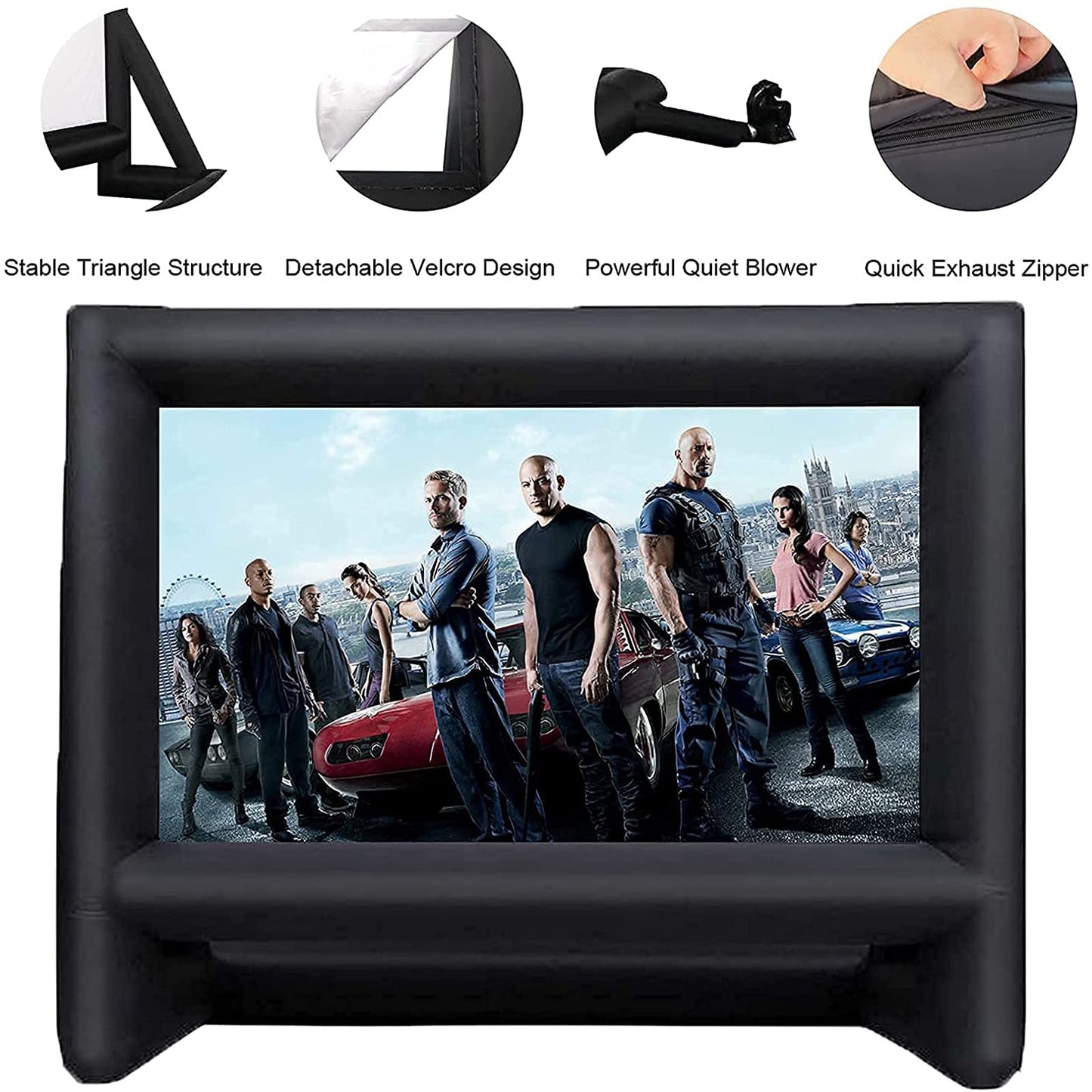 QILEBA - Proyector inflable de 24 pies para exteriores, interior, pantalla de cine, pantalla de proyección de cine inflable portátil, con soplador de aire, amarres y bolsa de almacenamiento, para noches de película en la piscina en el patio trasero