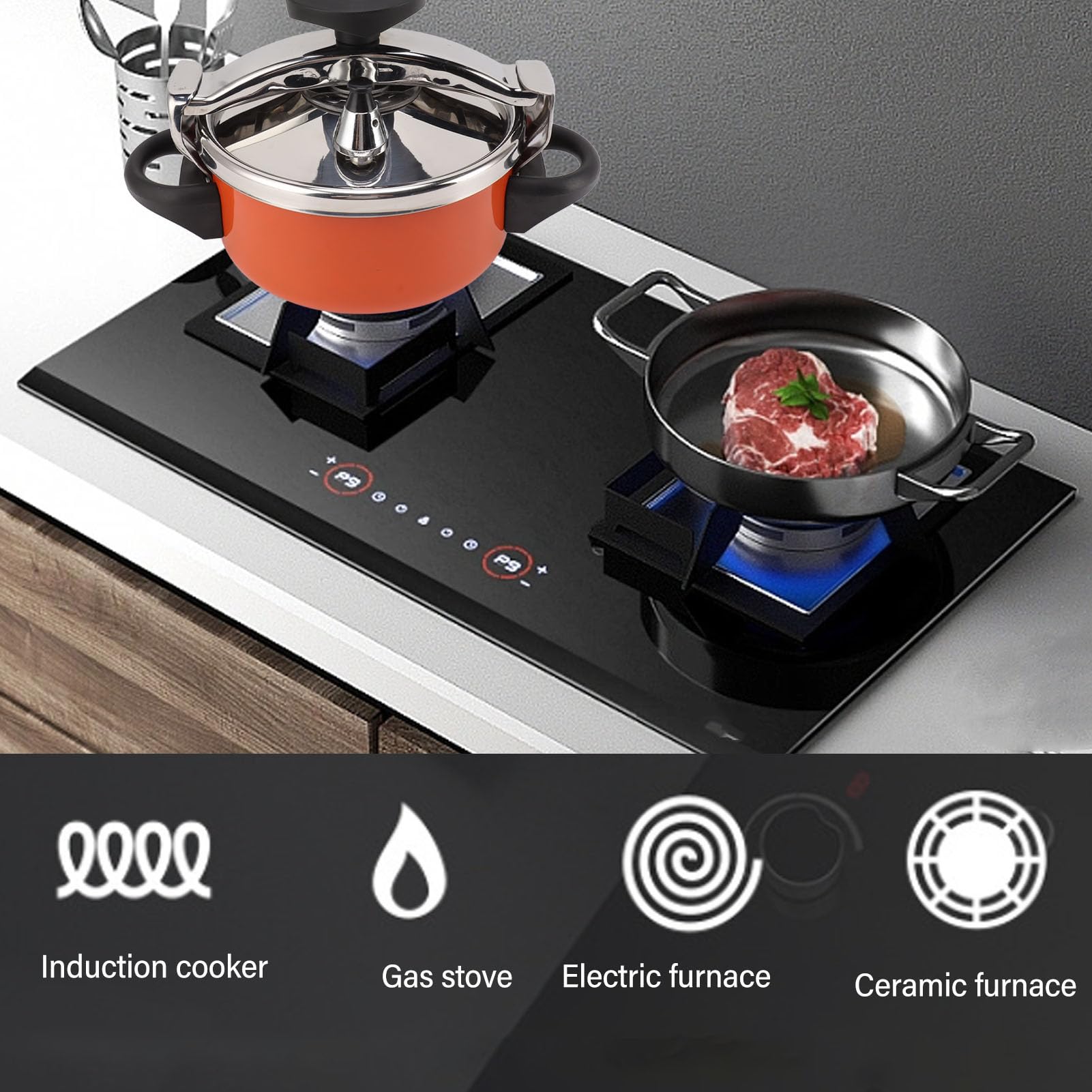 Luqeeg Olla a Presión de Acero Inoxidable de 2 Litros, Cocción Eficiente y Rápida, Multifunción, Compatible con Inducción