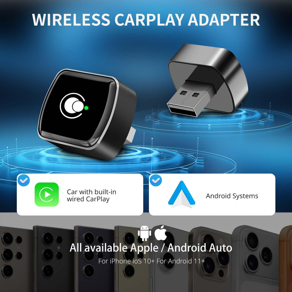 Adaptador Inalámbrico Exión Rápida a 5.8 GHz para iPhone y Android con Puerto USB y USB C