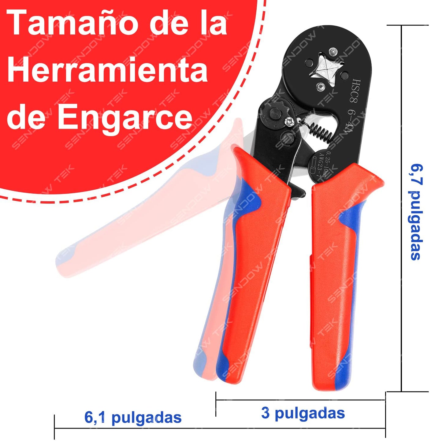 Kit de Terminales para Cable Sendowtek Azul Juego de Alicates para Cables Eléctricos HCS8 6-4A 1200pcs AWG23-7 (0.25~10mm²)