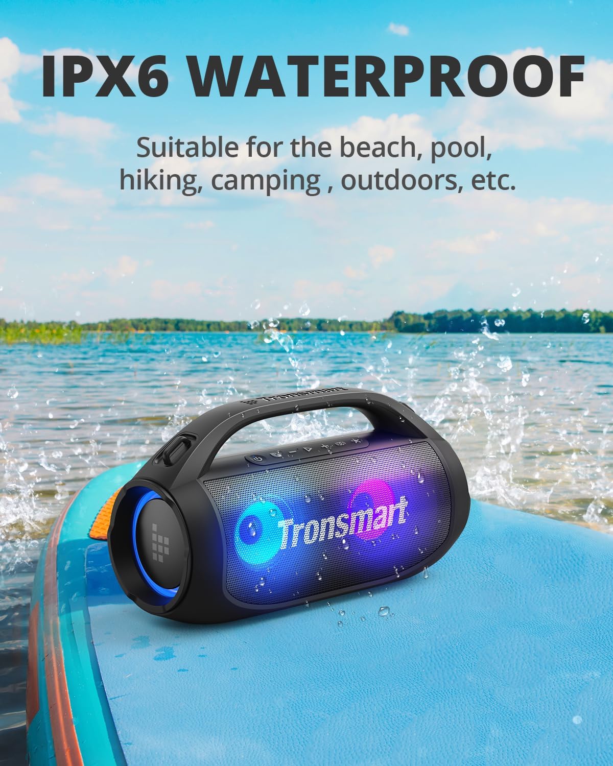 Tronsmart Bang SE Bocina Bluetooth 5.3 40W para Fiestas Luz RGB, IPX6, SoundPulse, Sonido Envolvente Correa para Transportar
