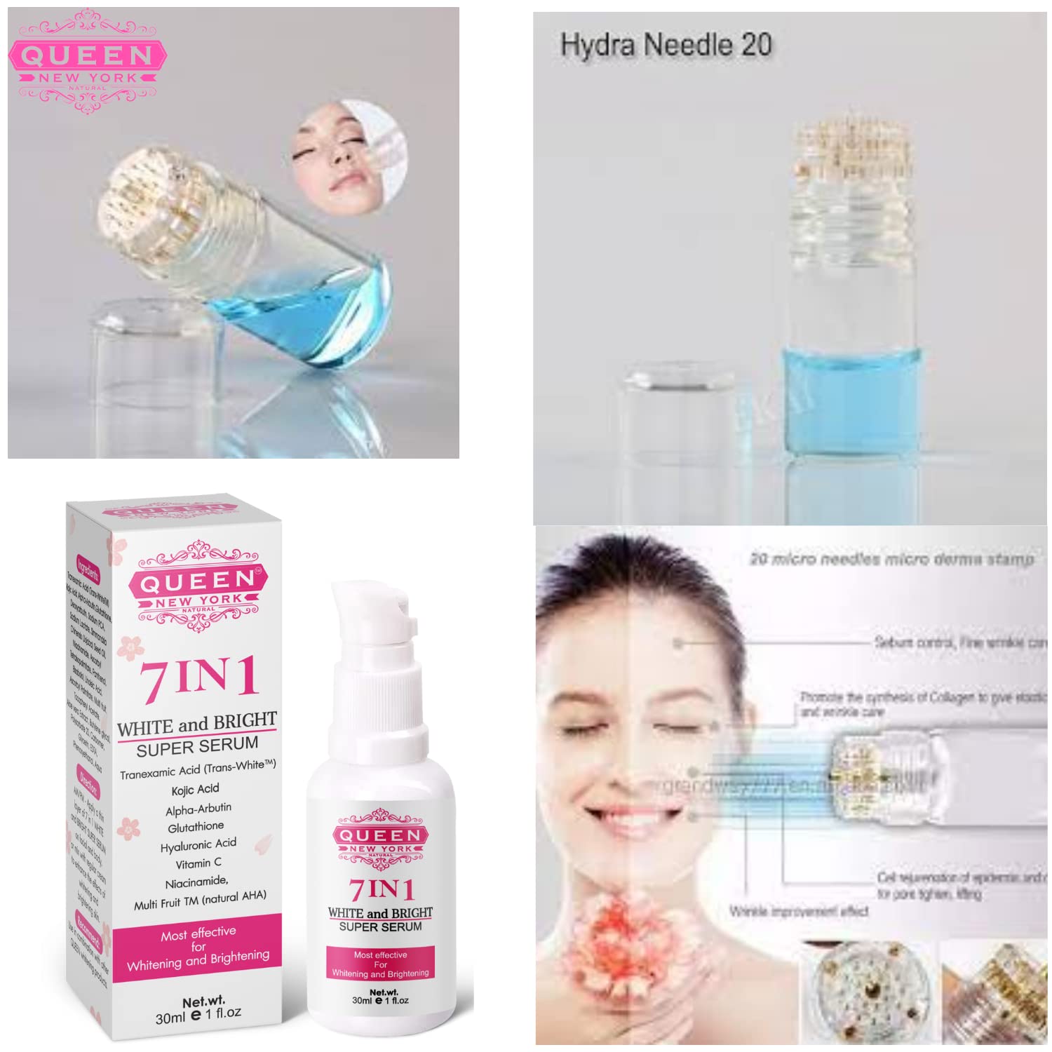 QUEEN NATURAL NEW YORK Ácido tranexómico 7 en 1 blanqueamiento y blanqueamiento Super Serum-Tranexamic Acid, Alpha arbutin, Glutathione, ácido hialurónico Vitamina C-Dark Spots, Hyper-pigmentation, Melasma Sun Damage (2 botellas)
