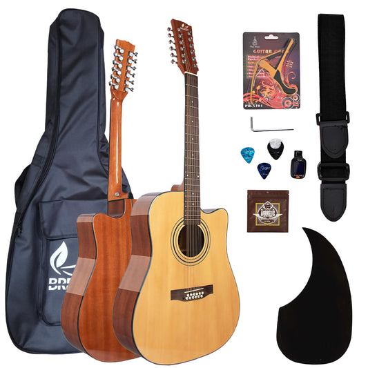 BREEZEE Guitarra Acústica Docerola de 42 Pulgadas, Guitarra de 12 Cuerdas, Incluye Kit de Accesorios, Funda Transportadora, Capo, Correa, Plumillas, Afinador y Más, Guitarra De Abeto Resistente