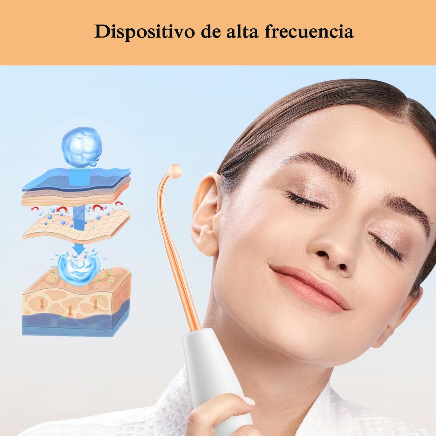 Alta Frecuencia Facial BLANCO con 4 Varitas de Neón para Tratamiento en Casa