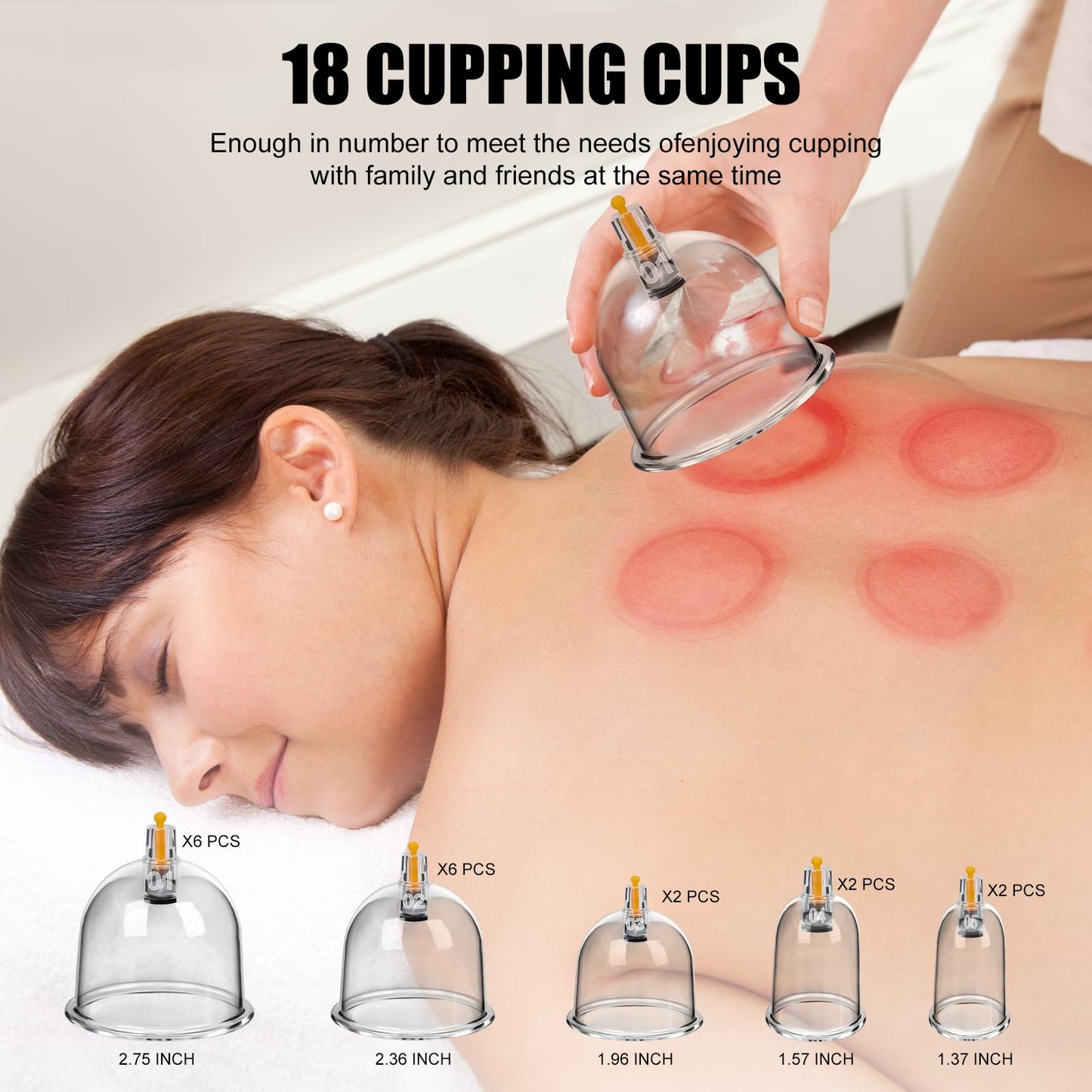 FotizoAce - Juego de ventosas, terapia de masaje para masaje, espalda lumbar, alivio del dolor, terapia física, herramienta china de ventosas musculares con bomba y tazas de silicona al vacío para