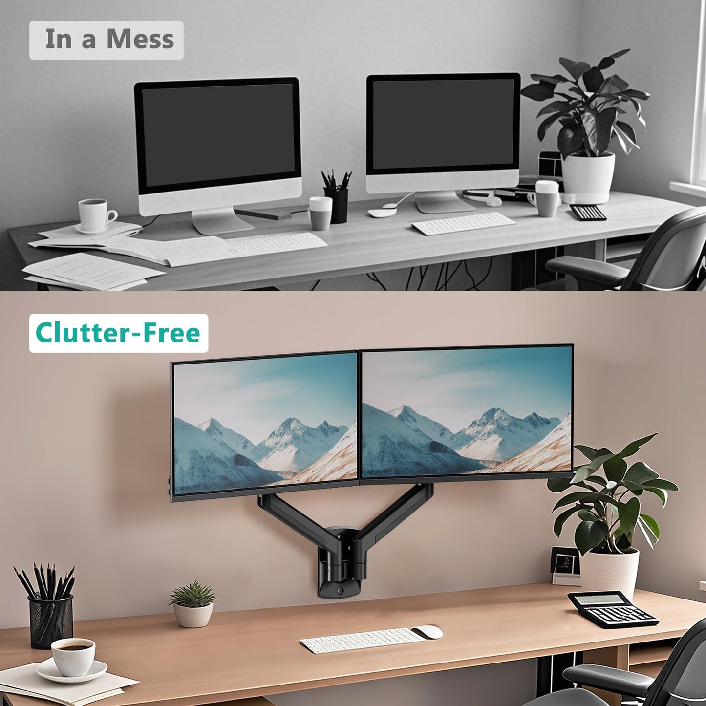 Soporte para Monitor WALI Negro Totalmente Ajustable para Pared Doble de hasta 32 Pulgadas 10 kg con Brazo y Resorte de Gas