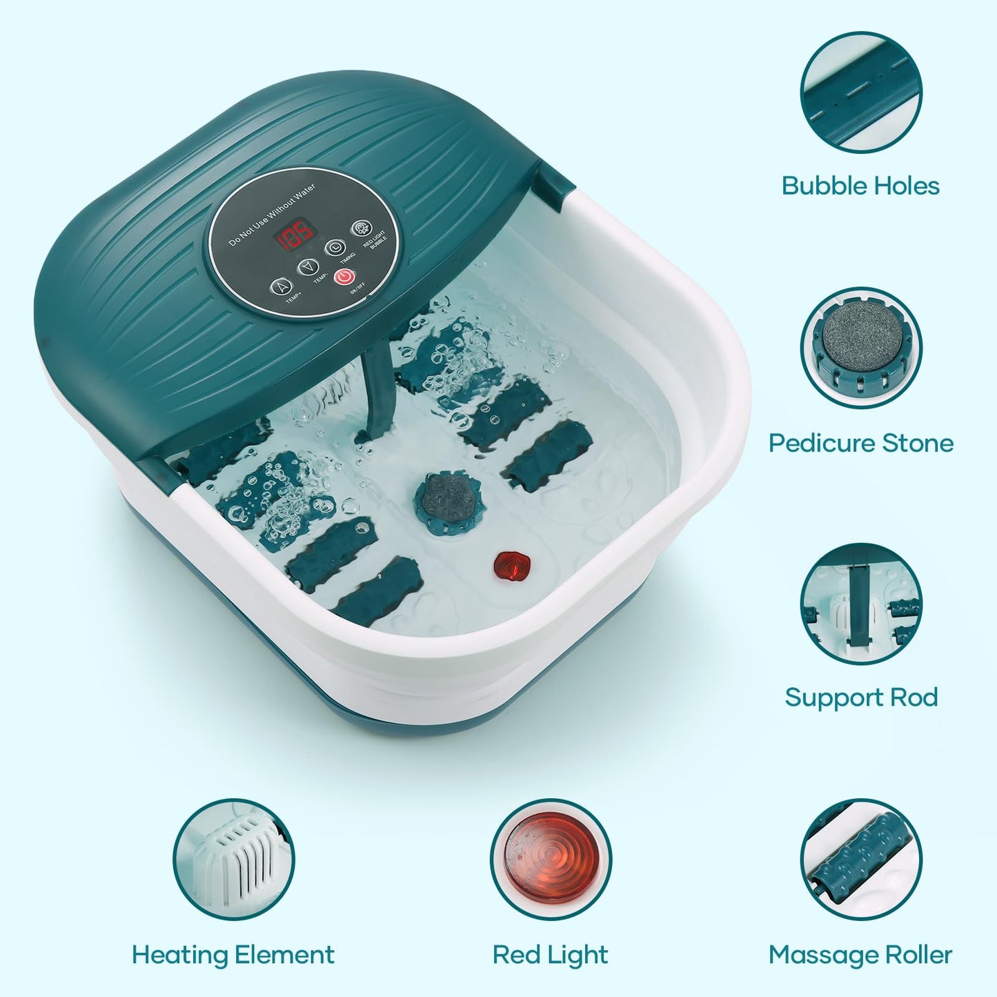 Masajeador Plegable de Spa con Calor Ajustable y Rodillos de Masaje para Pies en Casa
