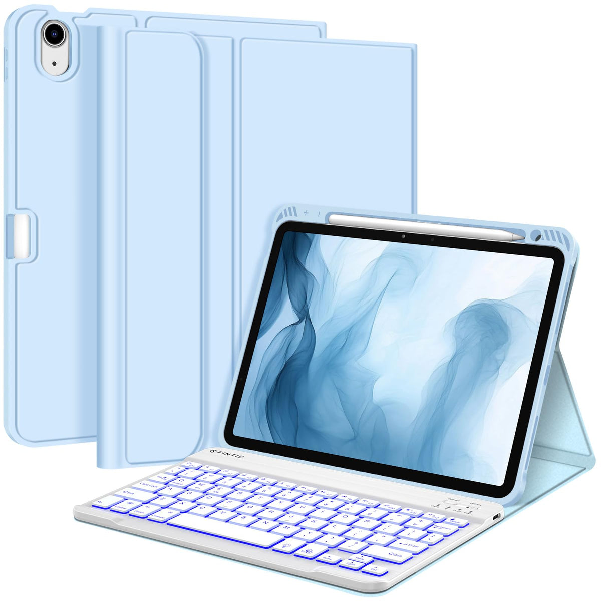 Funda con Teclado iPad Air Fintie Azul TPU Suave y Bluetooth Desmontable