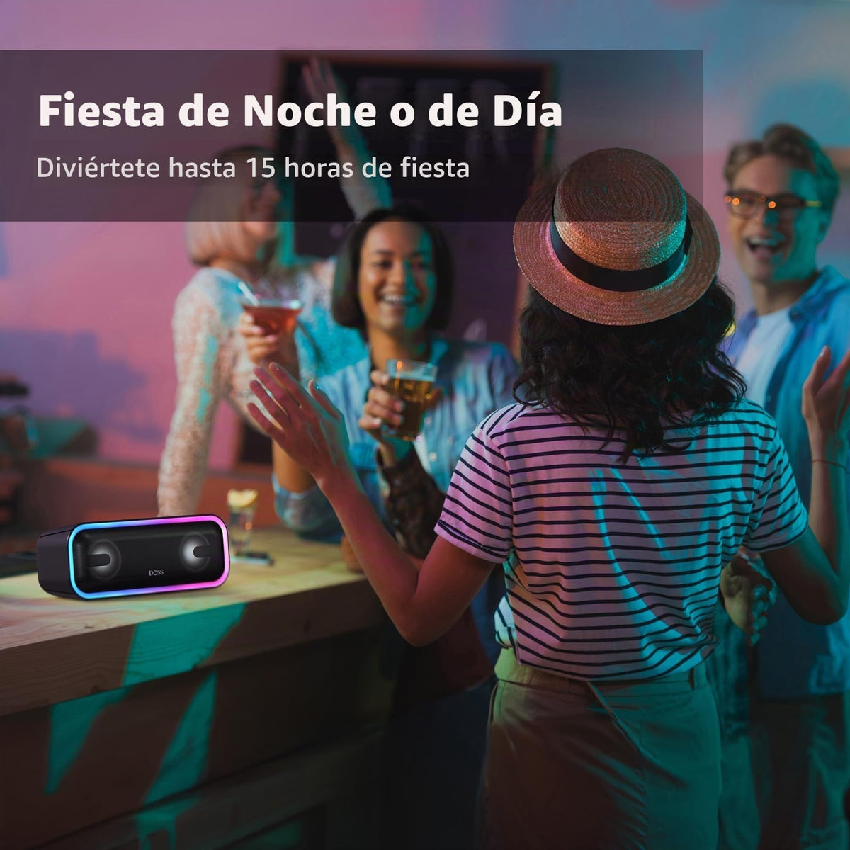 Altavoz Bluetooth Inalámbrico DOSS Negro SoundBox Pro+ con Sonido Impresionante de 24W y Graves Retumbantes