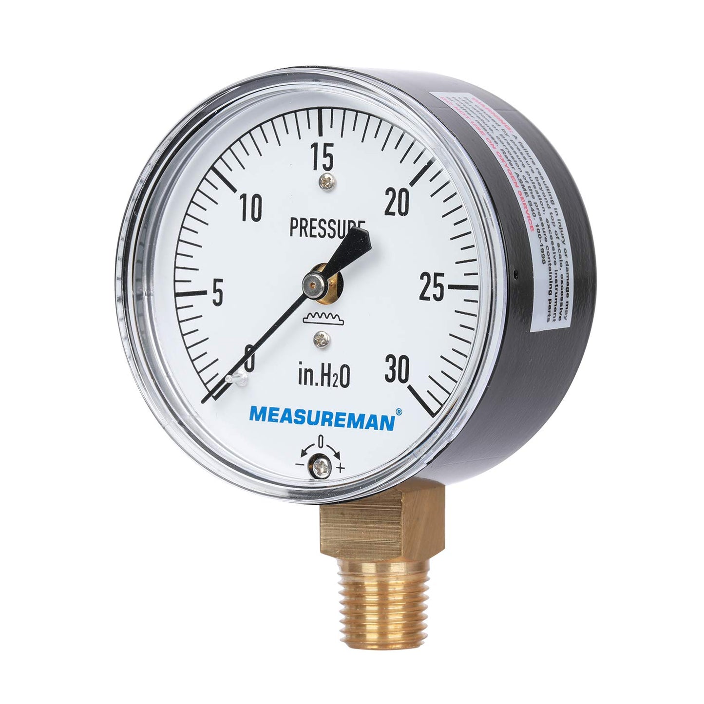 Manómetro de Baja Presión Measureman 2-1/2 Pulgadas Ajustable con Soporte Inferior NPT de 1/4 Pulgadas 0-30 Pulgadas H2O
