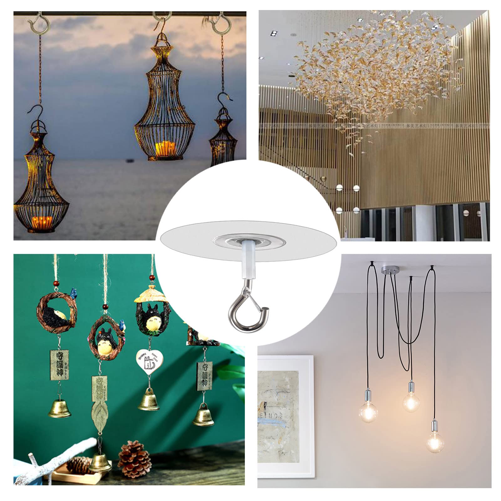 Ganchos adhesivos para techo, sin agujeros, para colgar luces, plantas y cortinas móviles, juego de 10 (redondos)