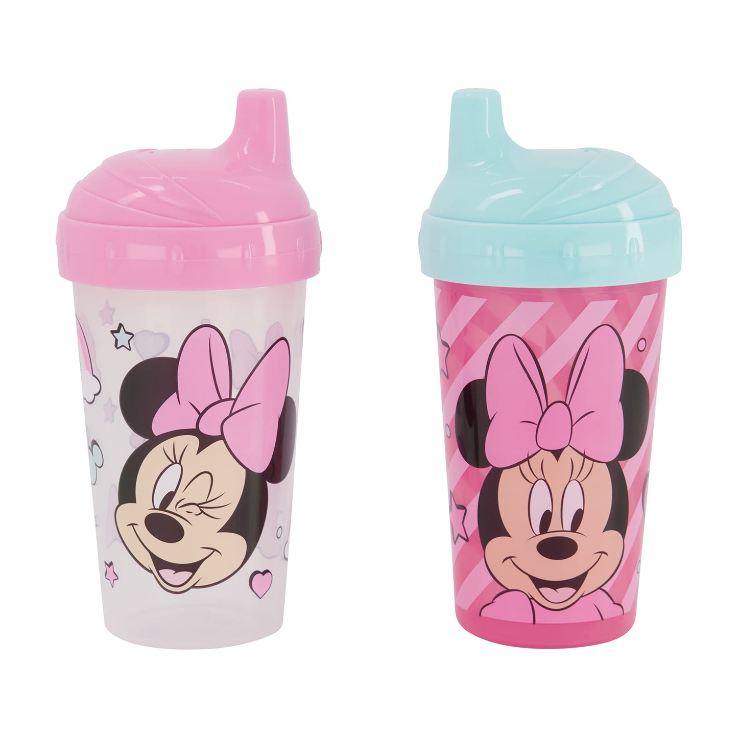 Toddler Sippy Cups for Girls | 10 Ounce Minnie Mouse Sippy Cup Pack of Two with Straw and Lid | Durable Blue Leak Proof Travel Water Bottle for Toddlers
