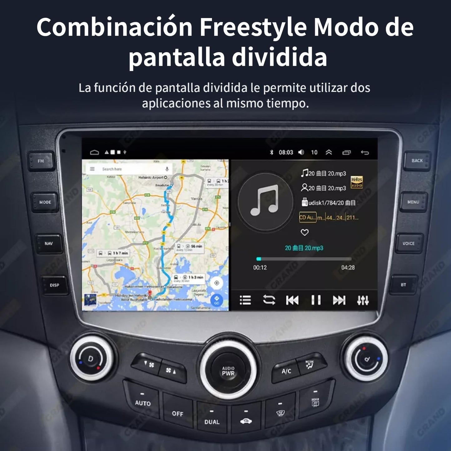 FINYQBET Estéreo para Auto 3999, Android 11 con CarPlay Inalámbrico, GPS y Bluetooth, Compatible con Honda Accord 2003-2007, Cámara de Reversa y Control de Volante