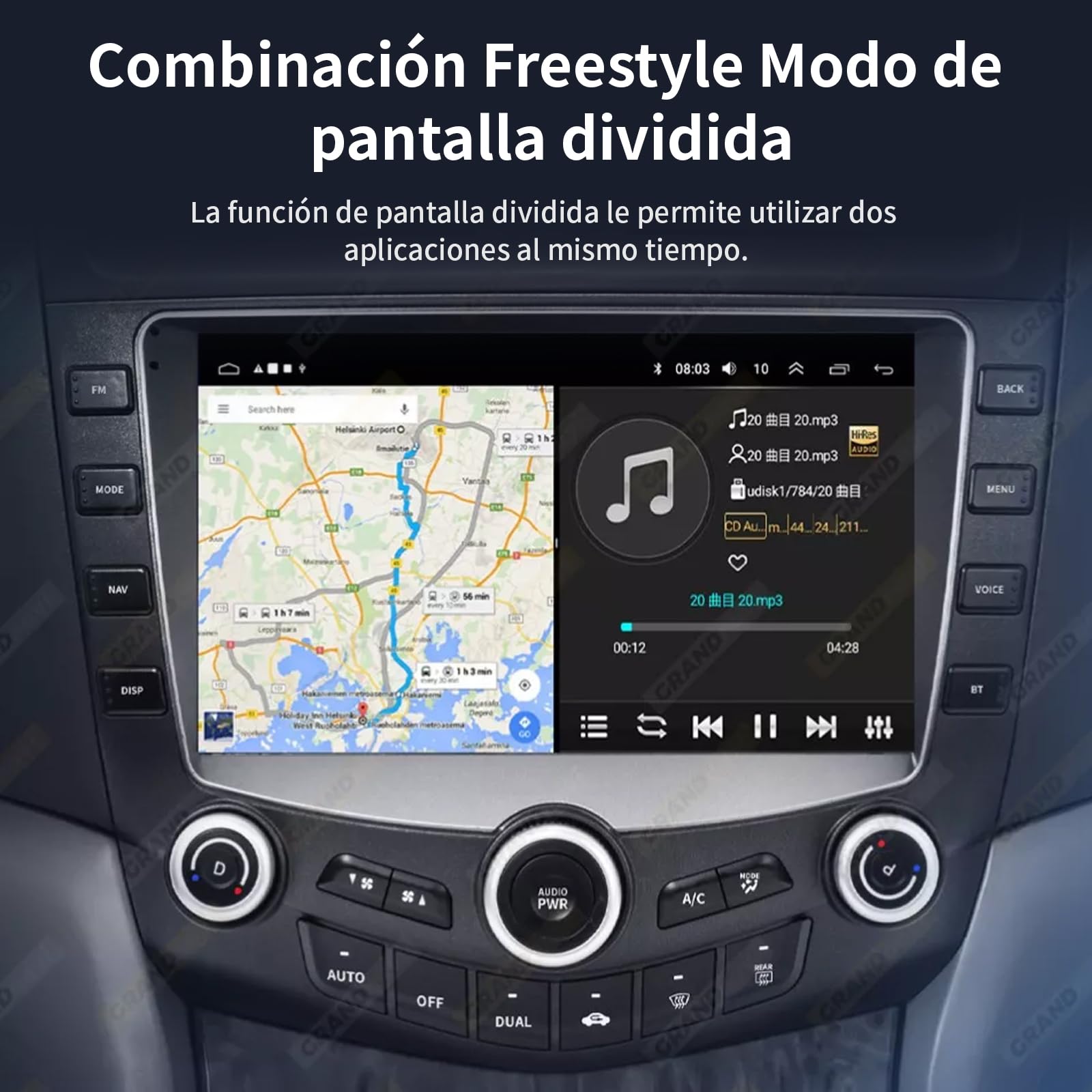 FINYQBET Estéreo para Auto 3999, Android 11 con CarPlay Inalámbrico, GPS y Bluetooth, Compatible con Honda Accord 2003-2007, Cámara de Reversa y Control de Volante