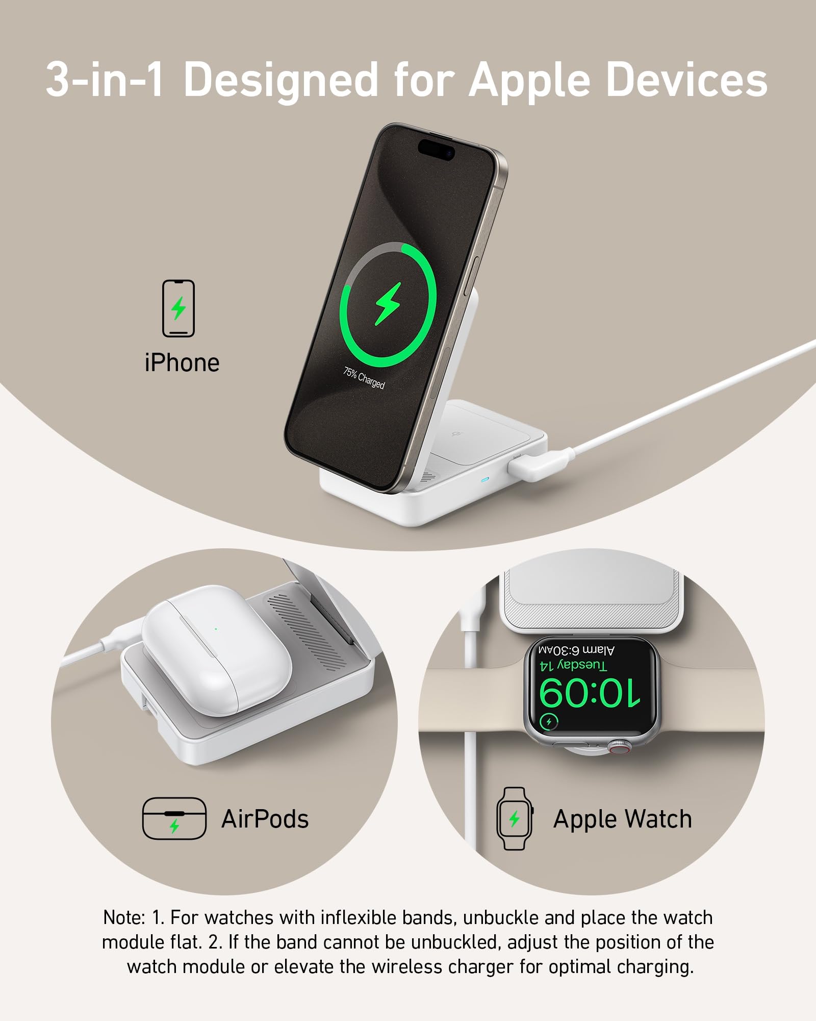 Estación de Carga Anker MagGo Negro Compatibilidad MagSafe para iPhone 15/14 y Apple Watch S9