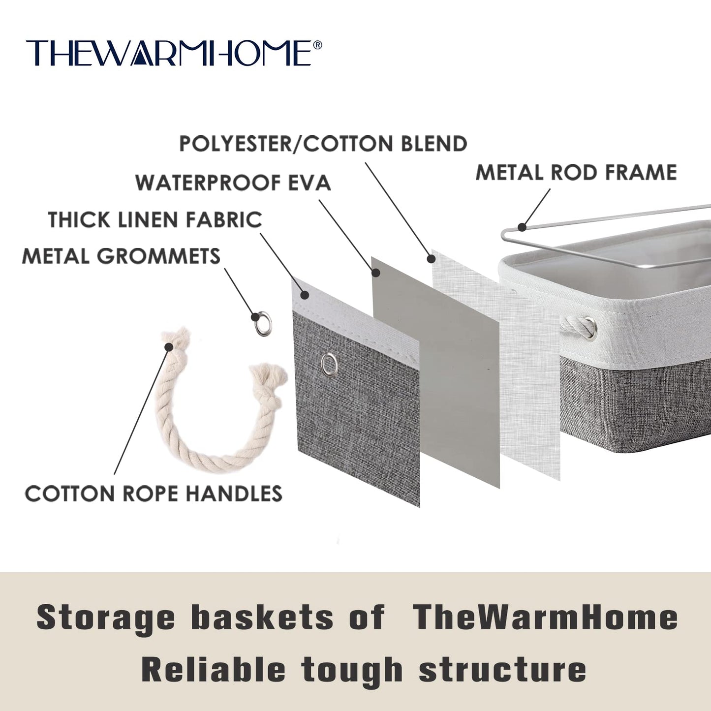 TheWarmHome - Cesta de almacenamiento para organizar, 15.7 x 11.8 x 8.2 pulgadas, paquete de 3 contenedores plegables de almacenamiento para estantes, cubos de almacenamiento de tela para regalo de