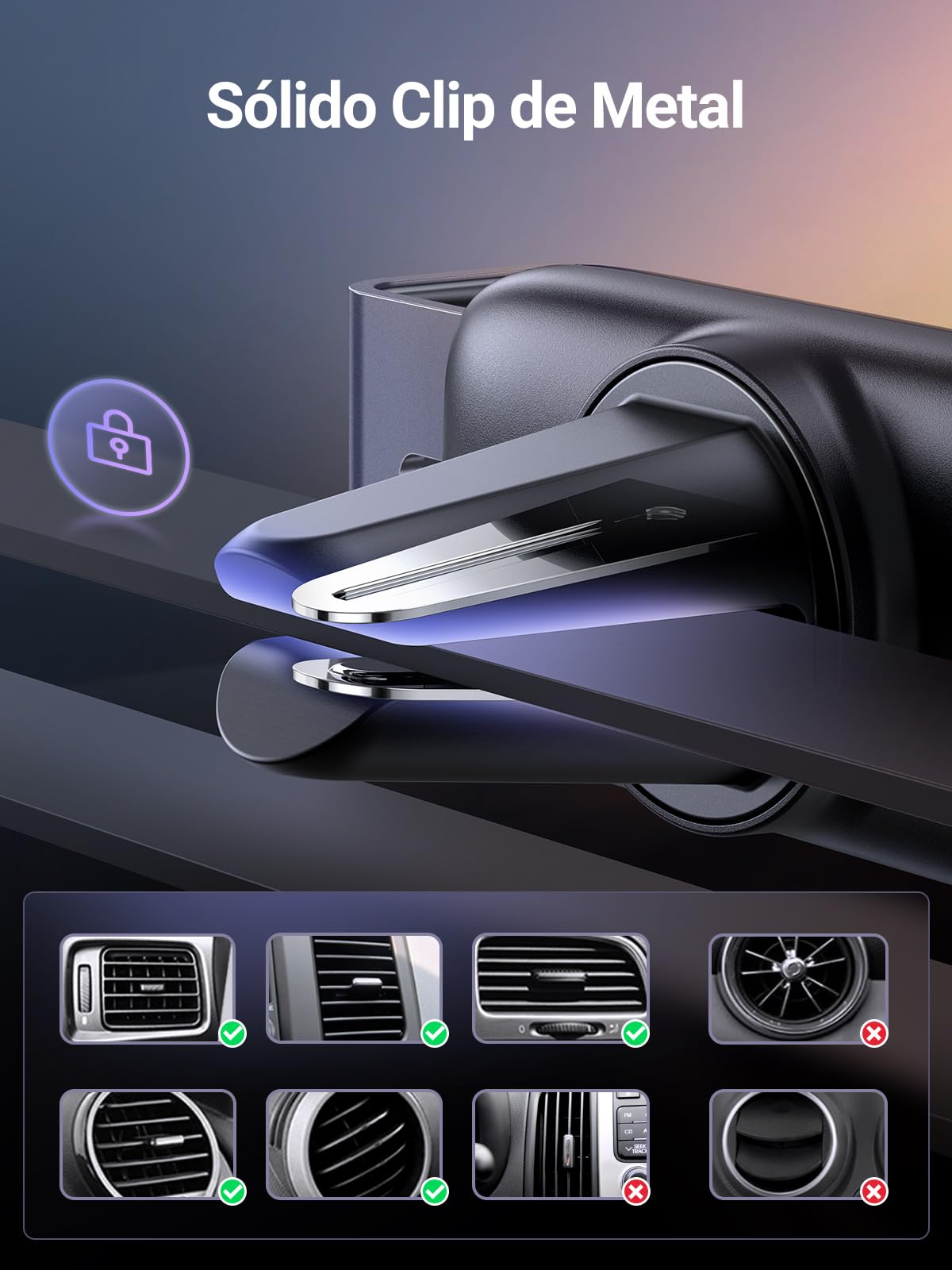 Soporte Celular UGREEN Negro con Rotación 360 Grados para Auto