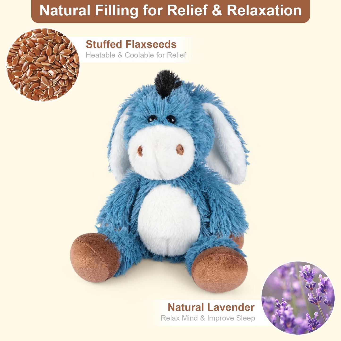 SuzziPals Peluches de Burro Que se Pueden Calentar y Enfriar, Almohadillas térmicas para Animales de Peluche Que se Pueden Calentar en microondas para aliviar el Dolor de los músc Burro Modelo de Bat