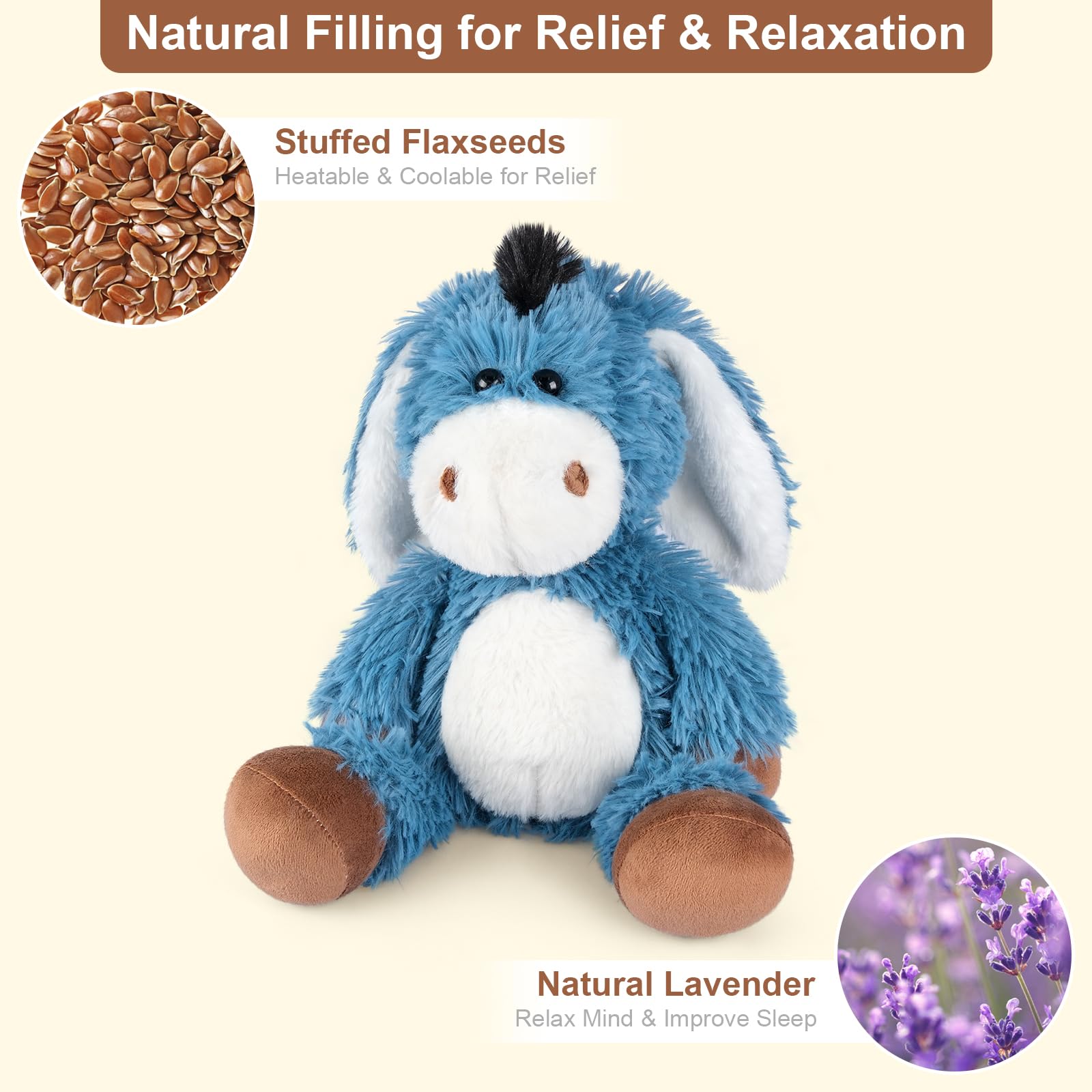 SuzziPals Peluches de Burro Que se Pueden Calentar y Enfriar, Almohadillas térmicas para Animales de Peluche Que se Pueden Calentar en microondas para aliviar el Dolor de los músc Burro Modelo de Bat