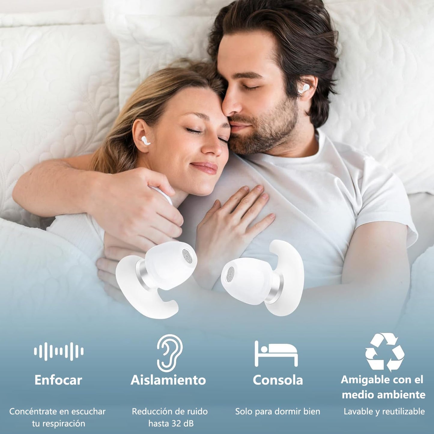 Tapones para Oídos Silicona Suave Reutilizables Blanco 32dB Grande